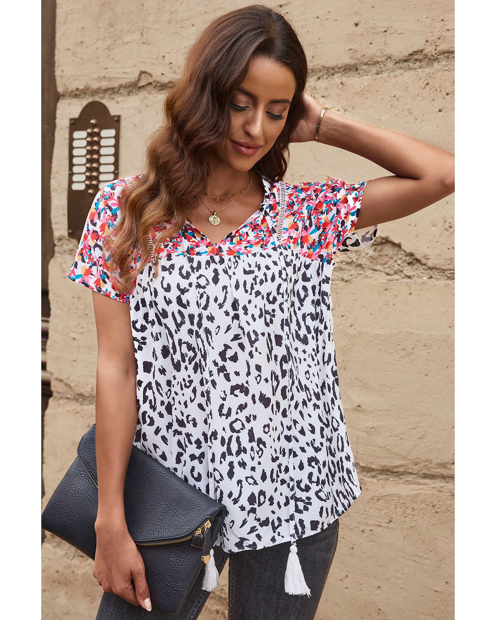 V539-AZEXDC25120830-20-L-202508260835-00 Azura Exchange Print Tassel Tie Blouse - L - Image 1