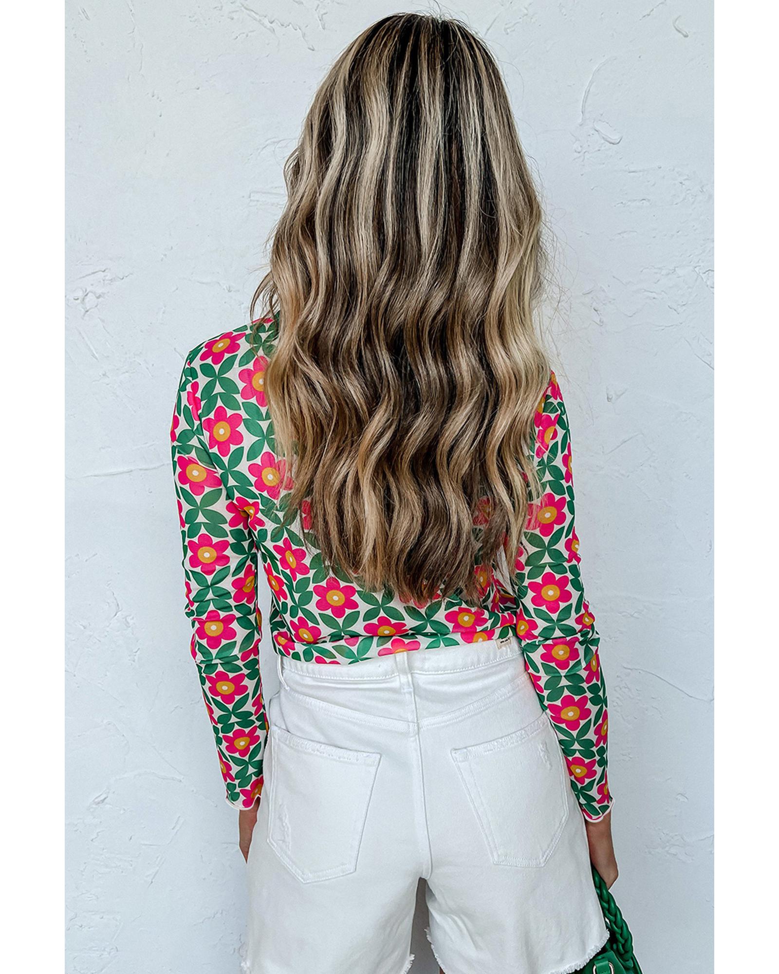 V539-AZEXDC25122575-3-XL-202508260400-00 Azura Exchange Retro Floral Print Stretchy Long Sleeve Top - XL - Image 1