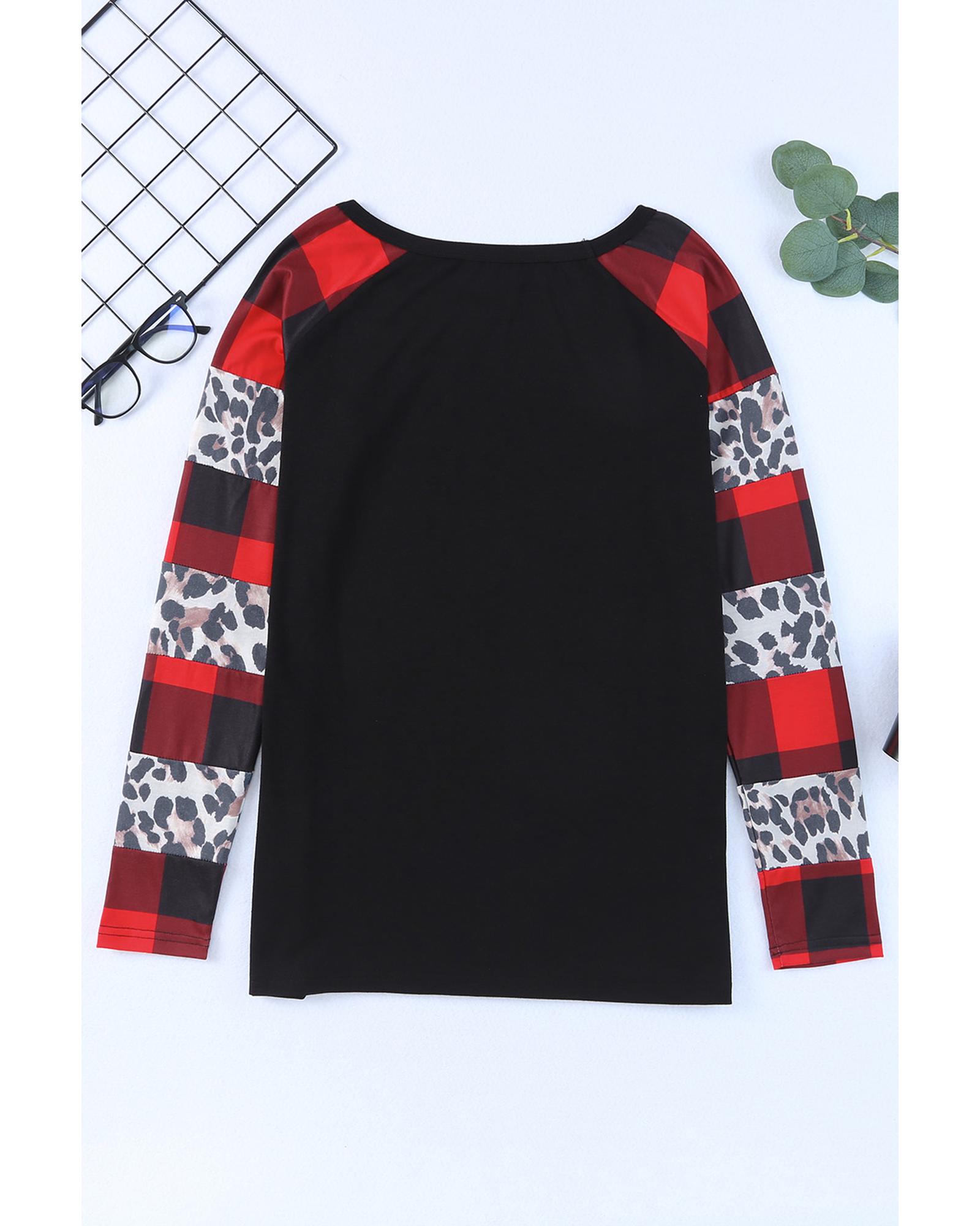 V539-AZEXDC2512355-2-L-202508261200-00 Azura Exchange Plaid & Leopard Print Off Shoulder Top - L - Image 1