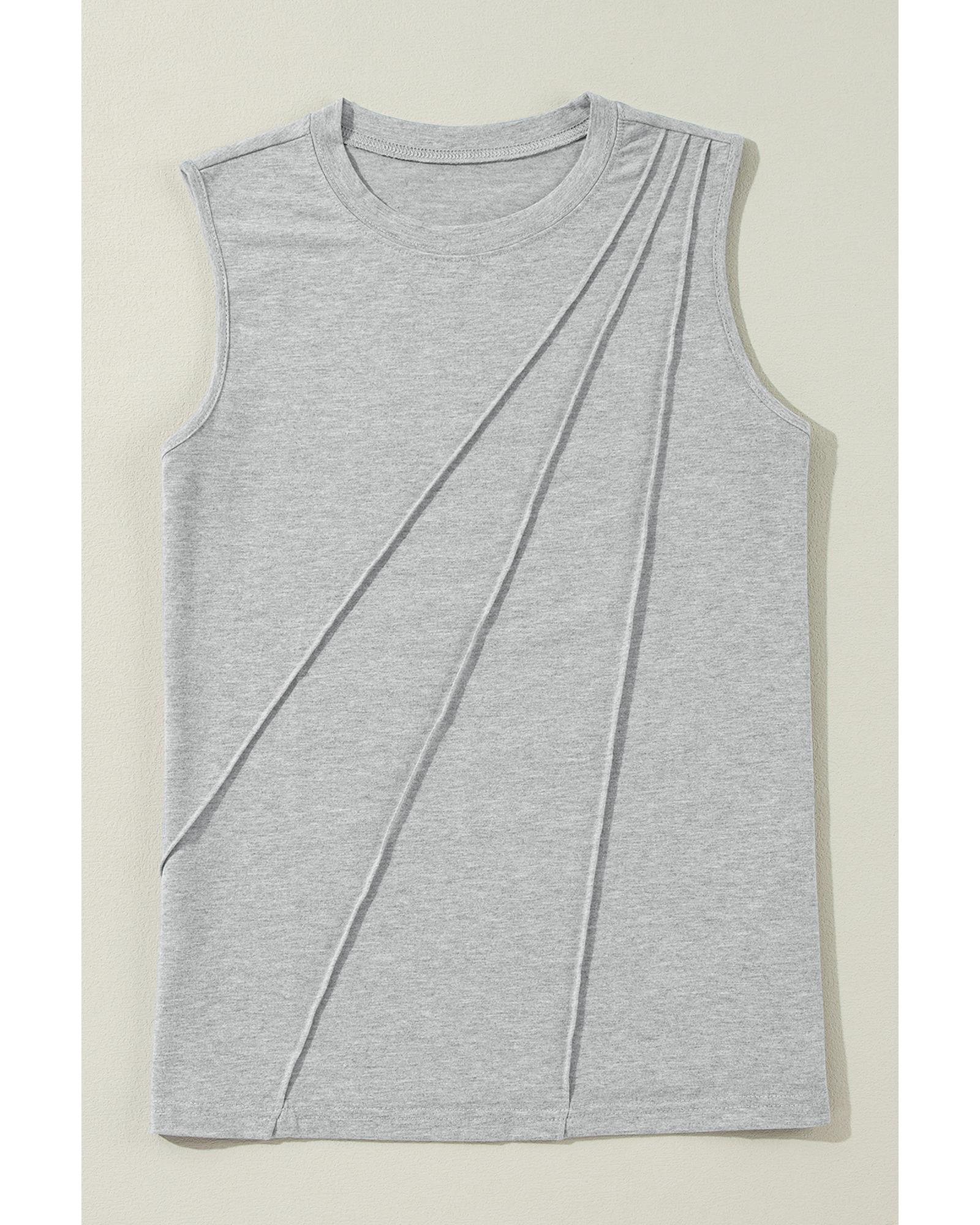 V539-AZEXDC25127653-P11-XL-202508271345-00 Gray Crew Neck Pleated Tank Top - XL - Image 1