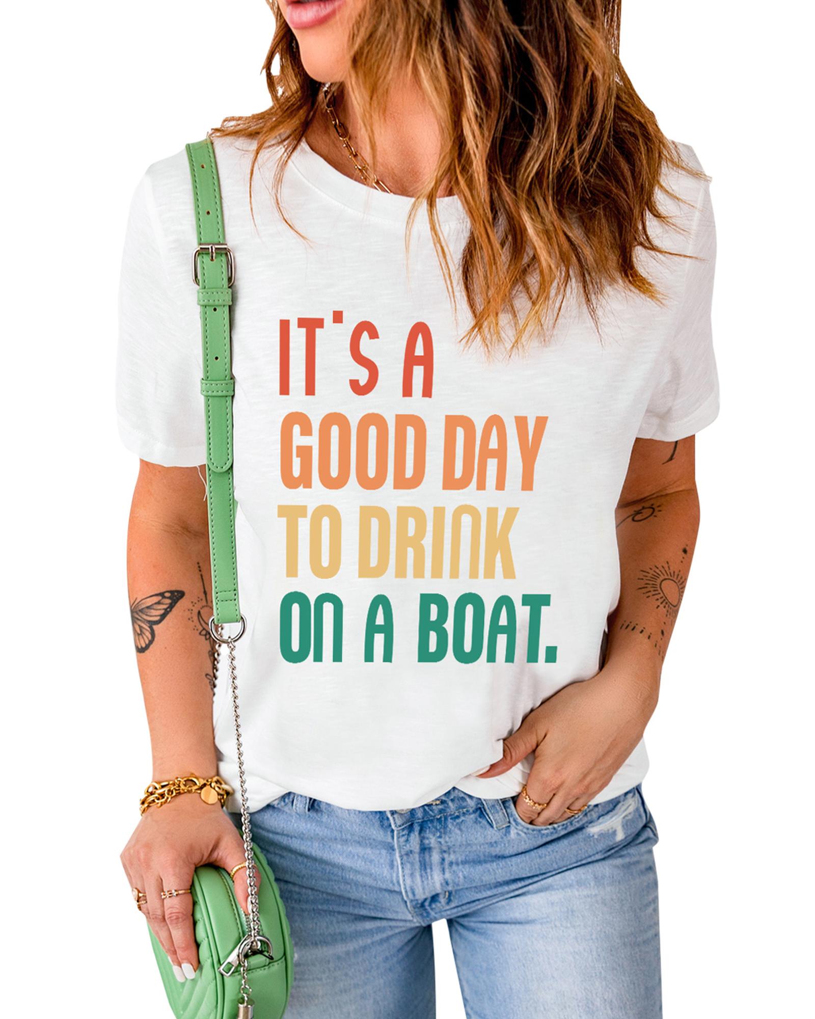 V539-AZEXDC25216518-1-S-202508260440-00 Azura Exchange Good Day Boat Letters T-Shirt - S - Image 1