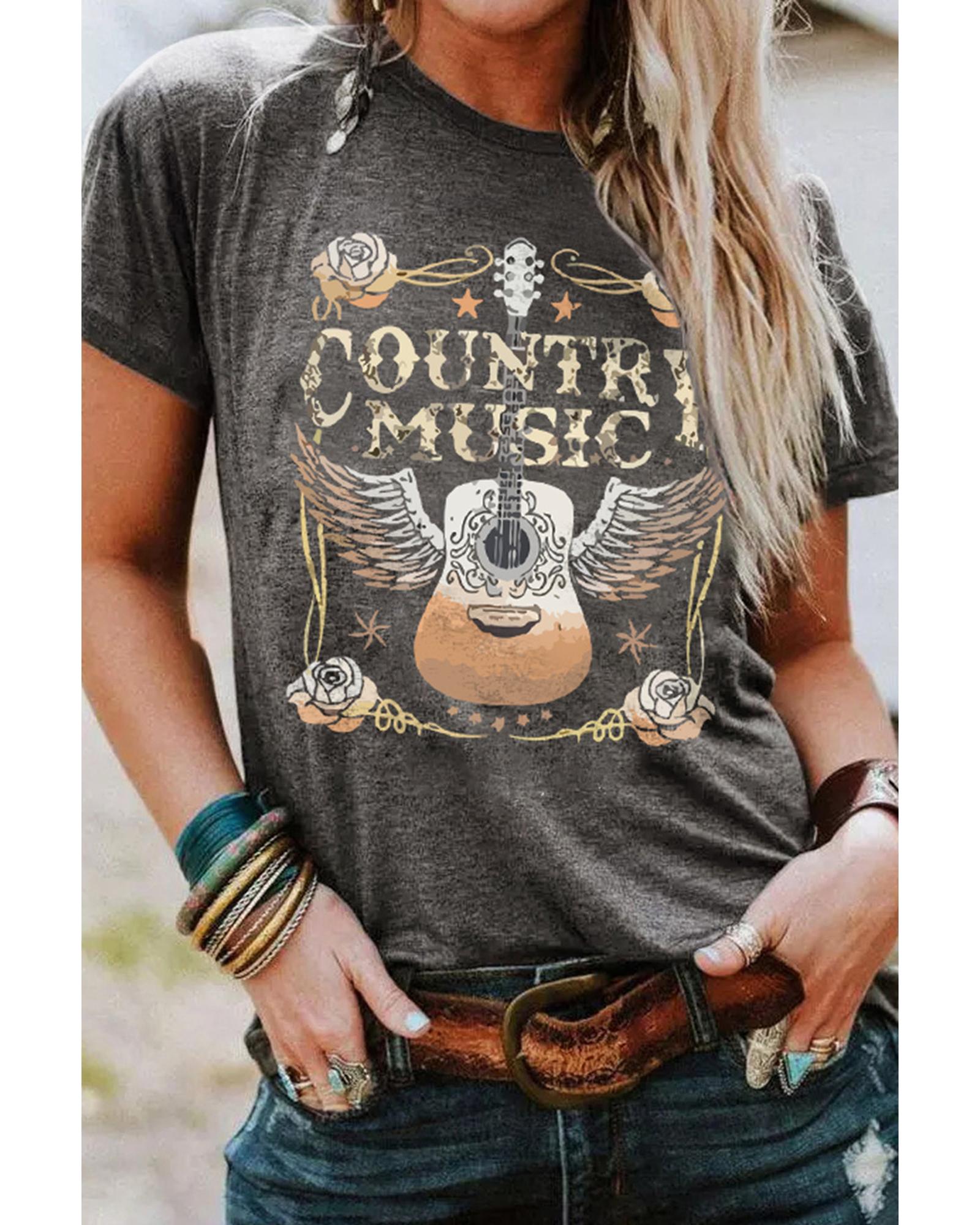 V539-AZEXDC25219706-11-S-161291-00 Azura Exchange Guitar Graphic Print Short Sleeve T Shirt - S - Image 1