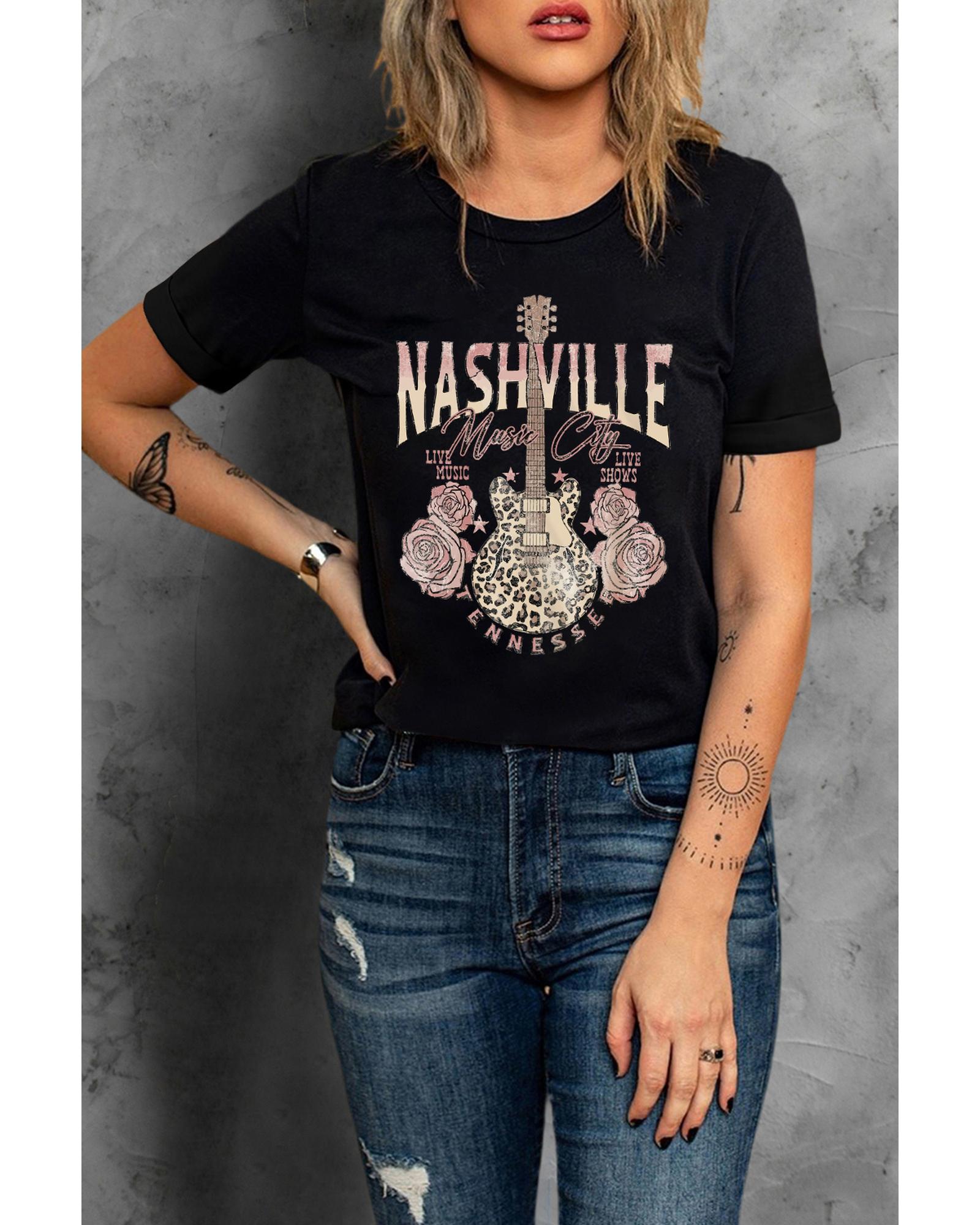 V539-AZEXDC25220742-2-XL-202508260155-00 Azura Exchange Leopard Guitar Rose Print T-Shirt - XL - Image 1