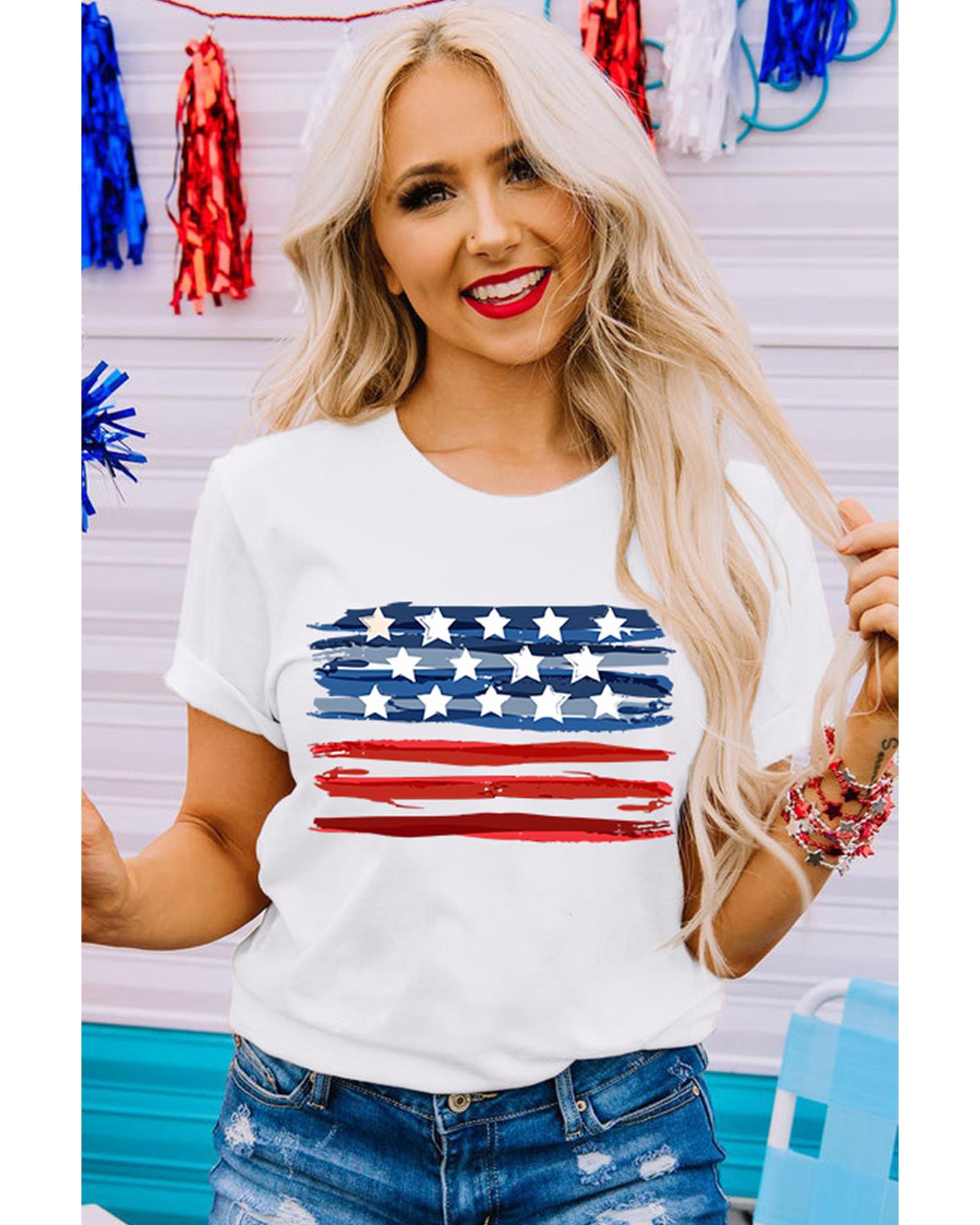 V539-AZEXDC25221722-1-M-202508271200-00 White American Flag Graphic Fashion Tee - M - Image 1