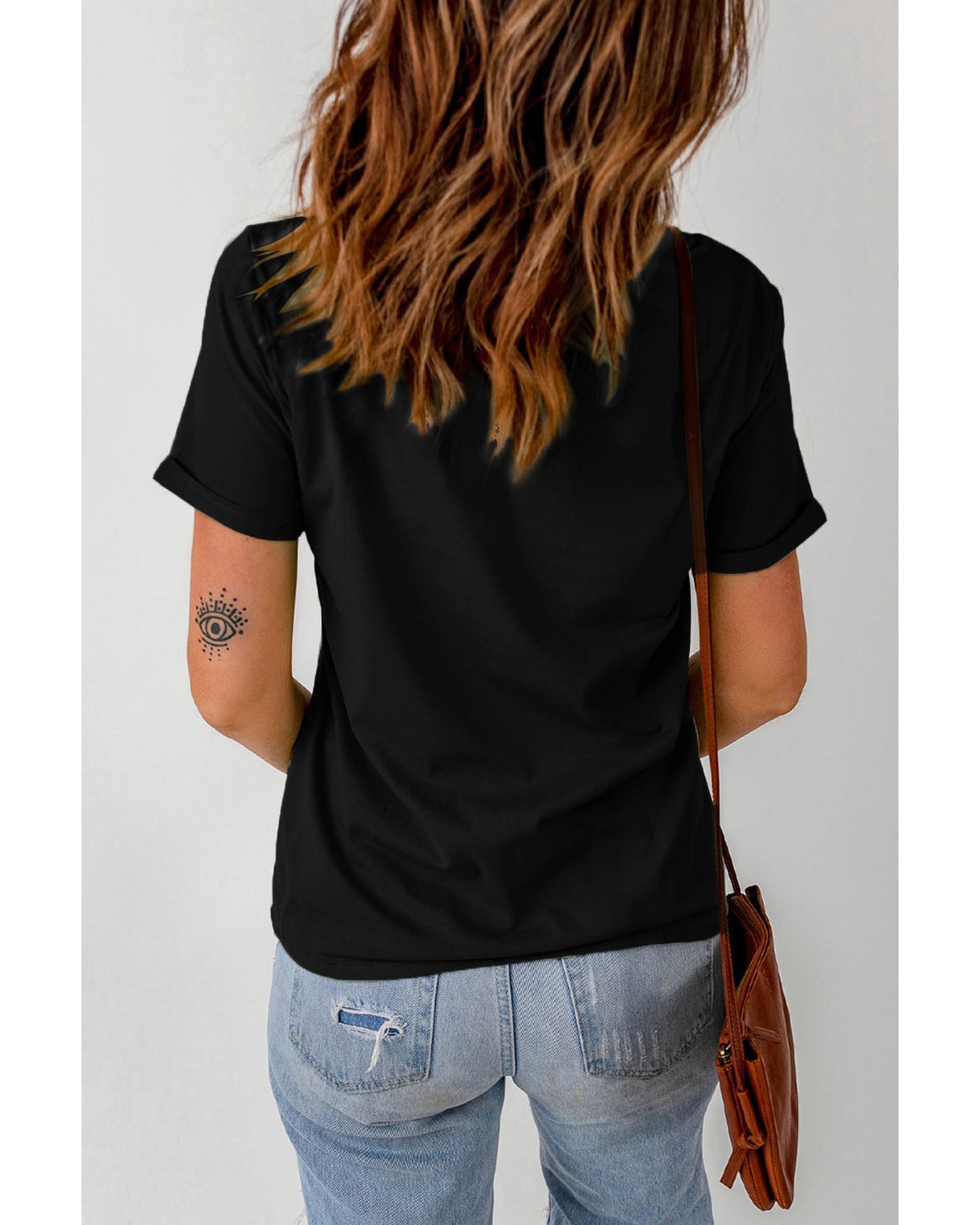 V539-AZEXDC25222308-2-S-202506121240-00 Black NASHVILLE Music City Graphic Print Short Sleeve Top - S - Image 1