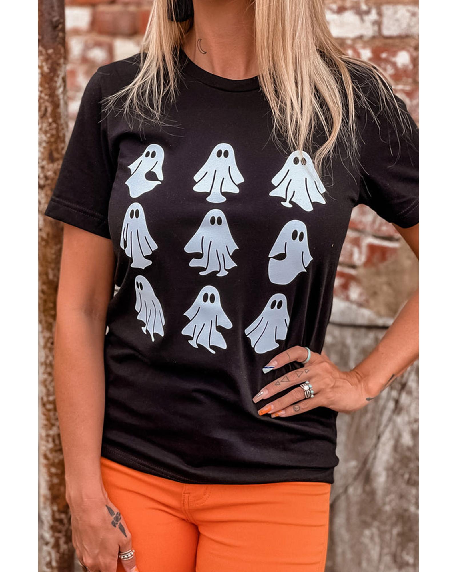 V539-AZEXDC25222473-2-XL-202508270405-00 Black Halloween Ghost Graphic Tee - XL - Image 1
