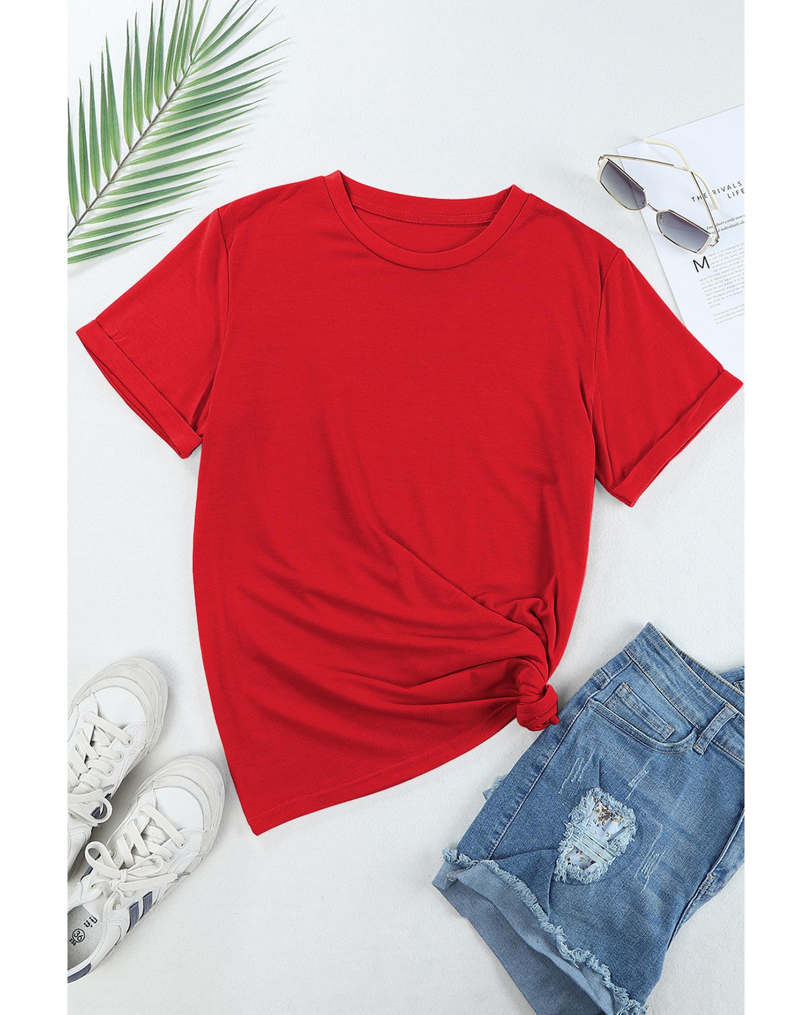 V539-AZEXDC25224551-103-2XL-202508271425-00 Red Casual Plain Crew Neck Tee - 2XL - Image 1