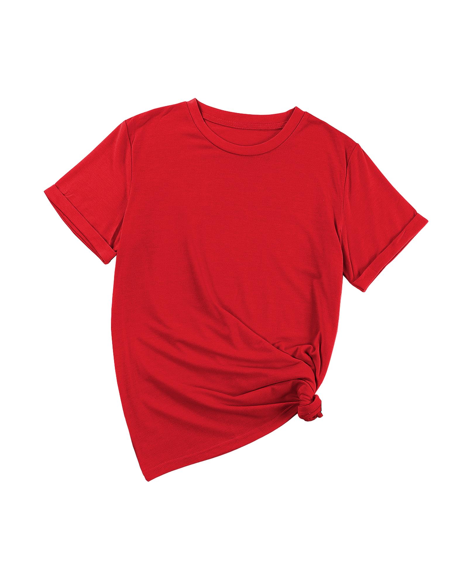 V539-AZEXDC25224551-103-S-202506121241-00 Red Casual Plain Crew Neck Tee - S - Image 1