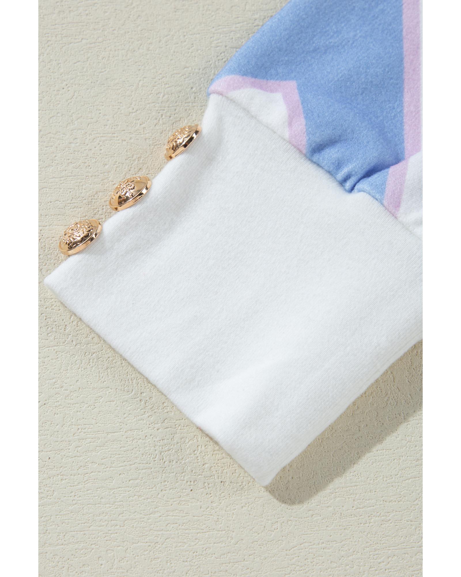 V539-AZEXDC25226247-P304-XL-202508280005-00 Sky Blue Zigzag Striped Print V Neck Oversized Top - XL - Image 1