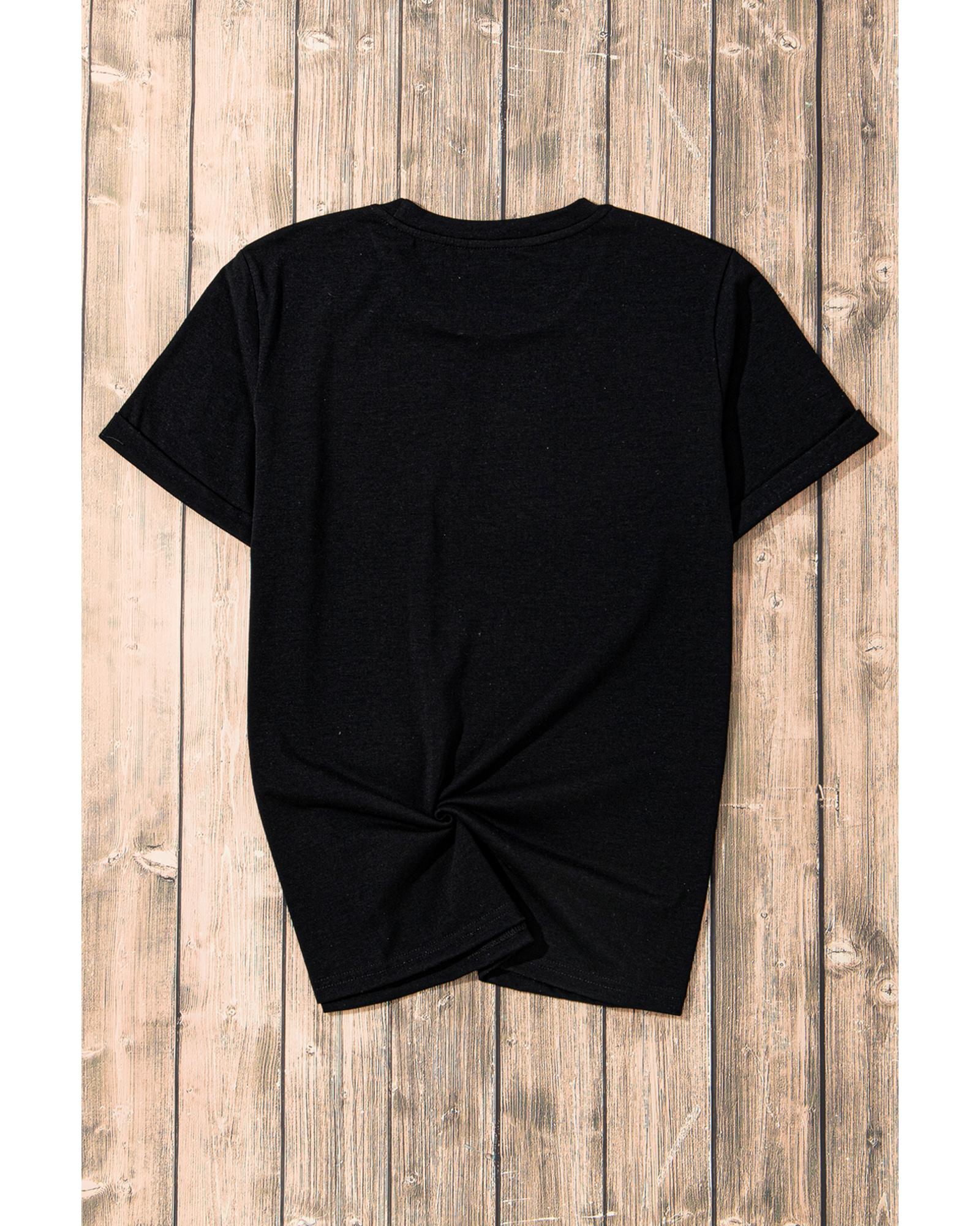 V539-AZEXDC25226559-2-S-202506121533-00 Black Sequin Game Day Graphic Crew Neck Tee - S - Image 1