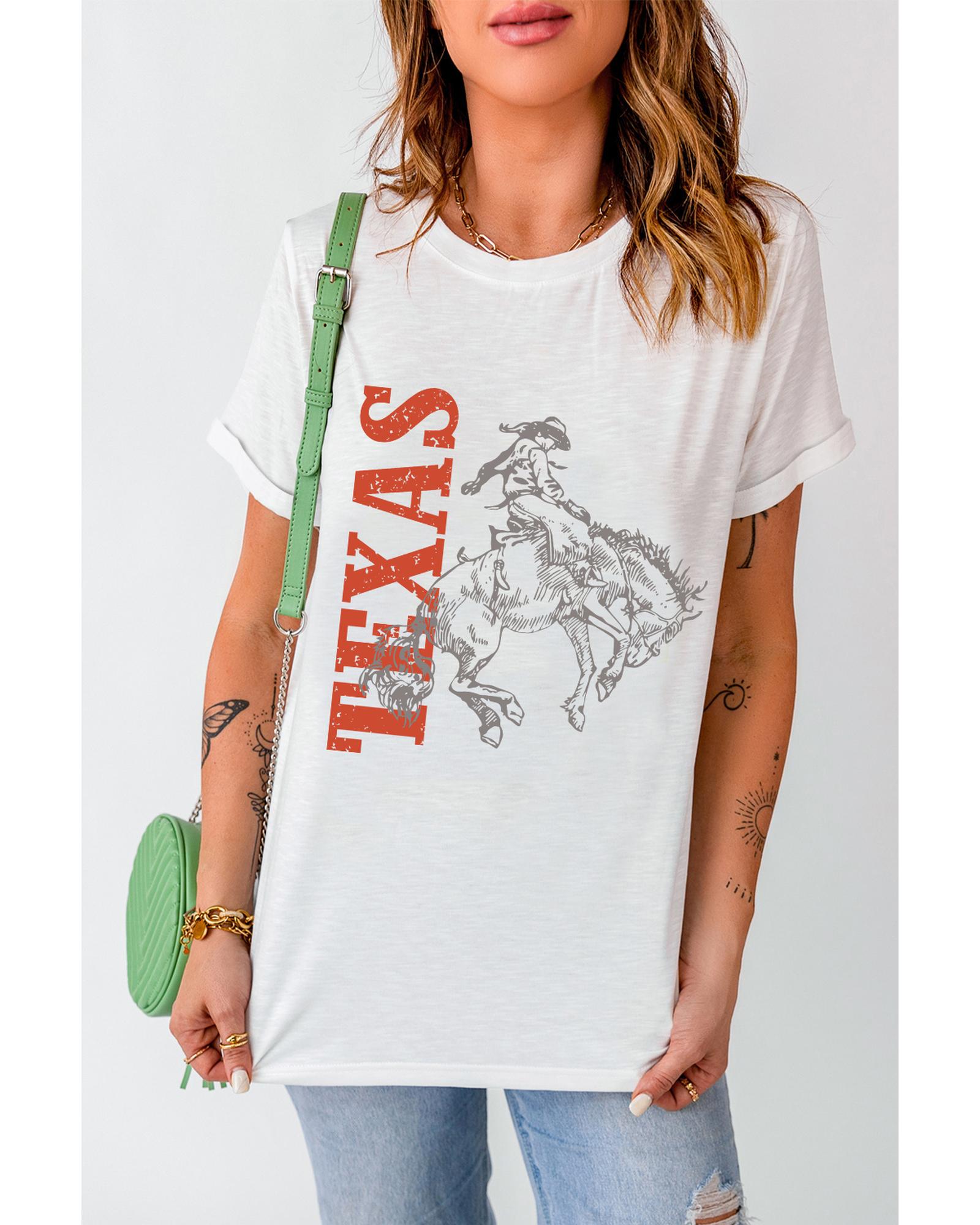 V539-AZEXDC25226698-1-2XL-202508270845-00 White TEXAS Cowboy Printed Western Fashion T Shirt - 2XL - Image 1
