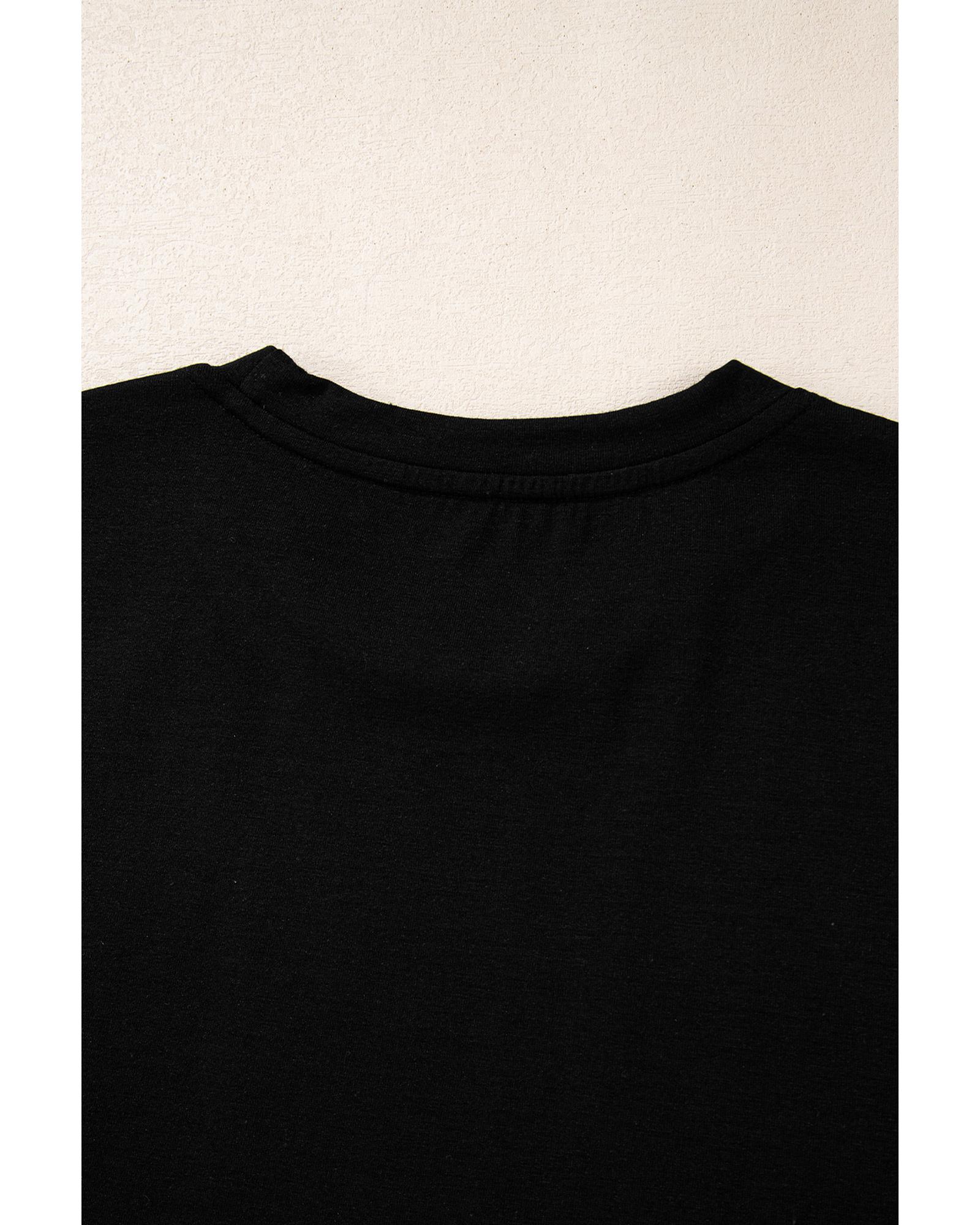 V539-AZEXDC25226830-2-L-202508291540-00 Black Santa Claus Leopard Bow Print Crew Neck Casual T Shirt - L - Image 1