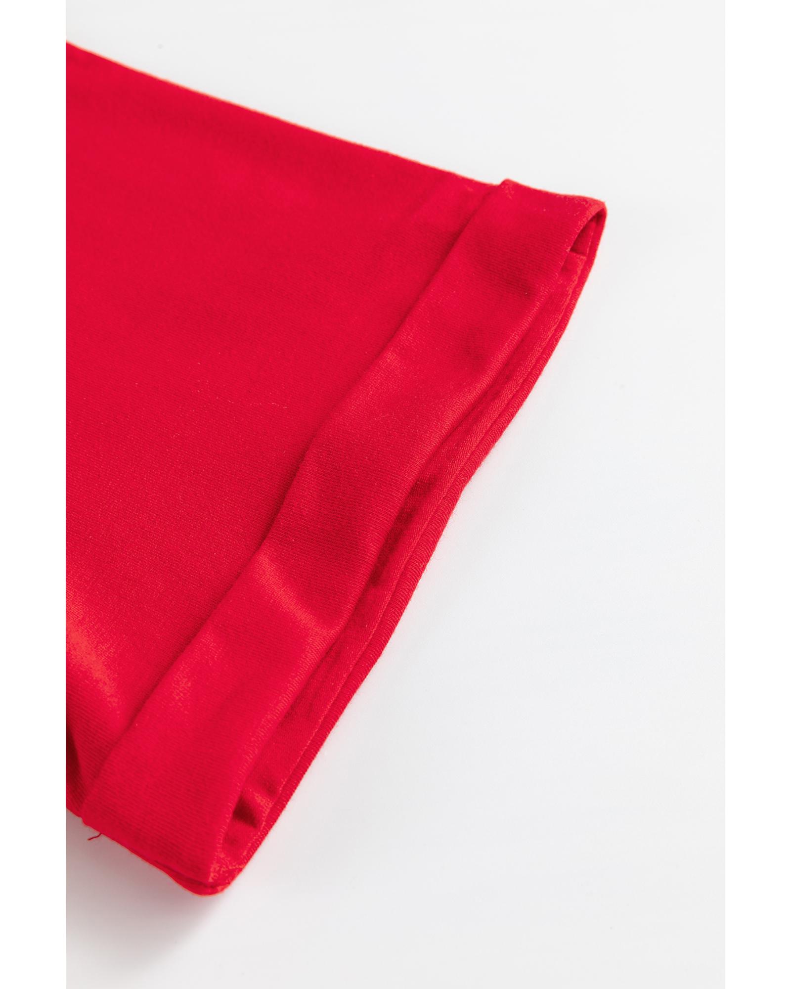 V539-AZEXDC25227037-103-S-202506121822-00 Red Christmas MERRY Graphic Cuffed Sleeve T Shirt - S - Image 1