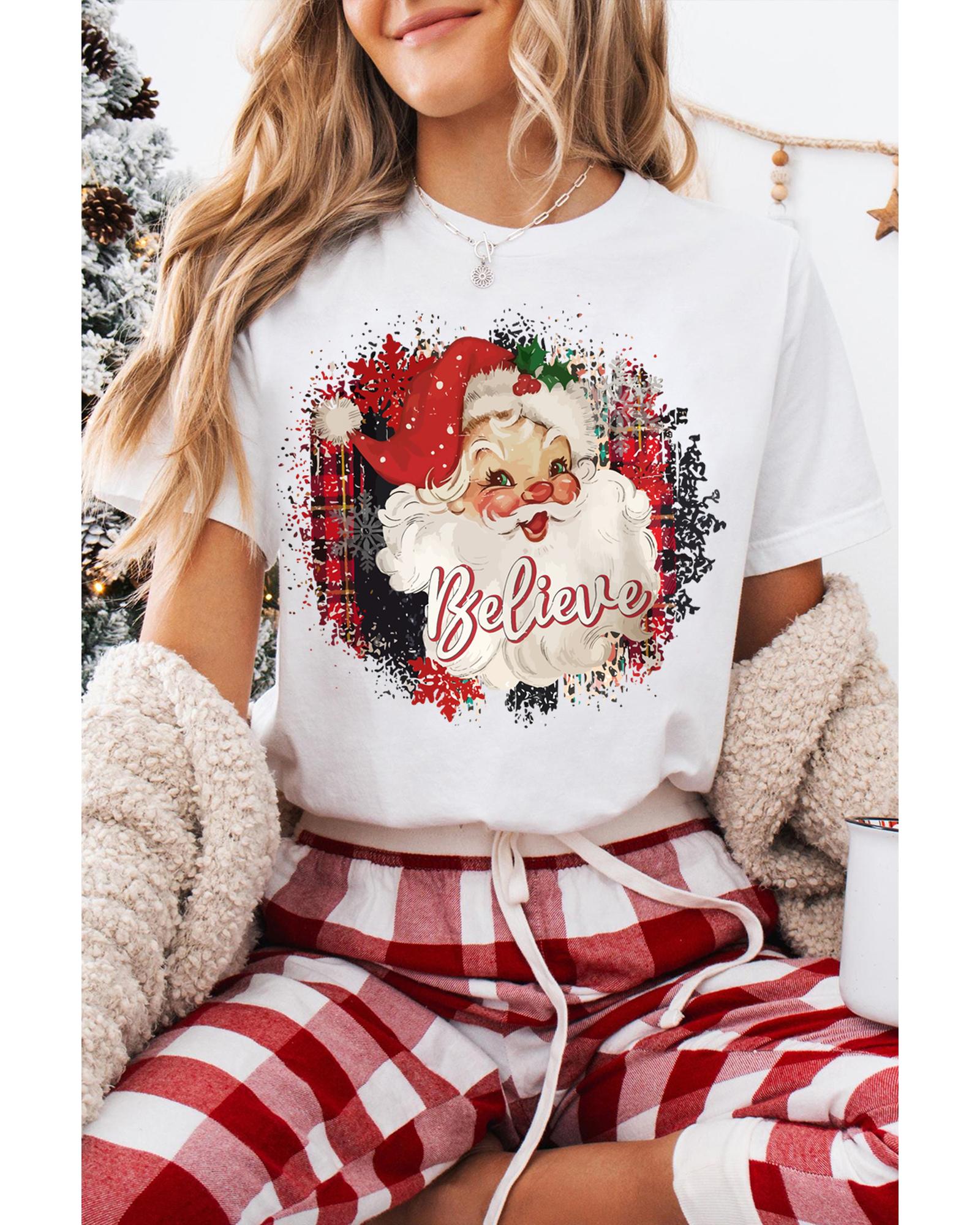 V539-AZEXDC25227283-1-2XL-202508280615-00 White Believe Christmas Father Graphic Crewneck T Shirt - 2XL - Image 1