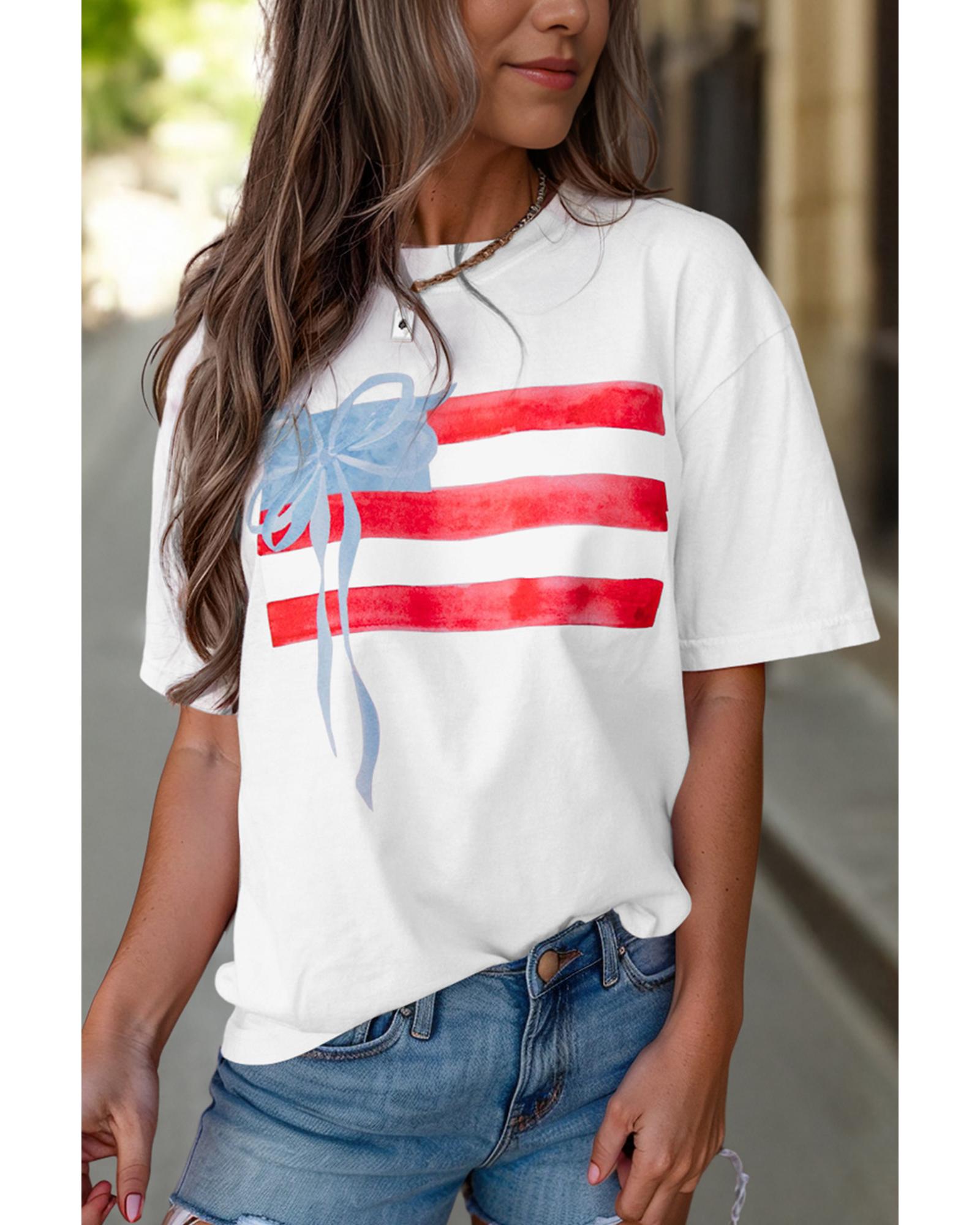 V539-AZEXDC25227753-P1-M-202508300135-00 White Flag Bow Graphic Crewneck Tee - M - Image 1