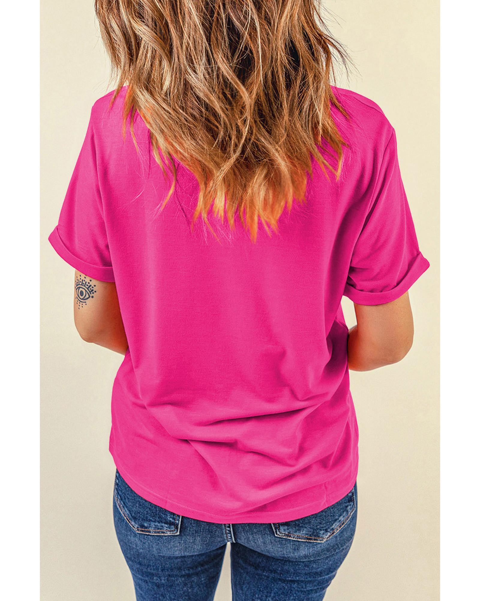 V539-AZEXDC25227983-P6-S-202506121720-00 Rose Red Heart XOXO Graphic Crewneck Valentines T Shirt - S - Image 1