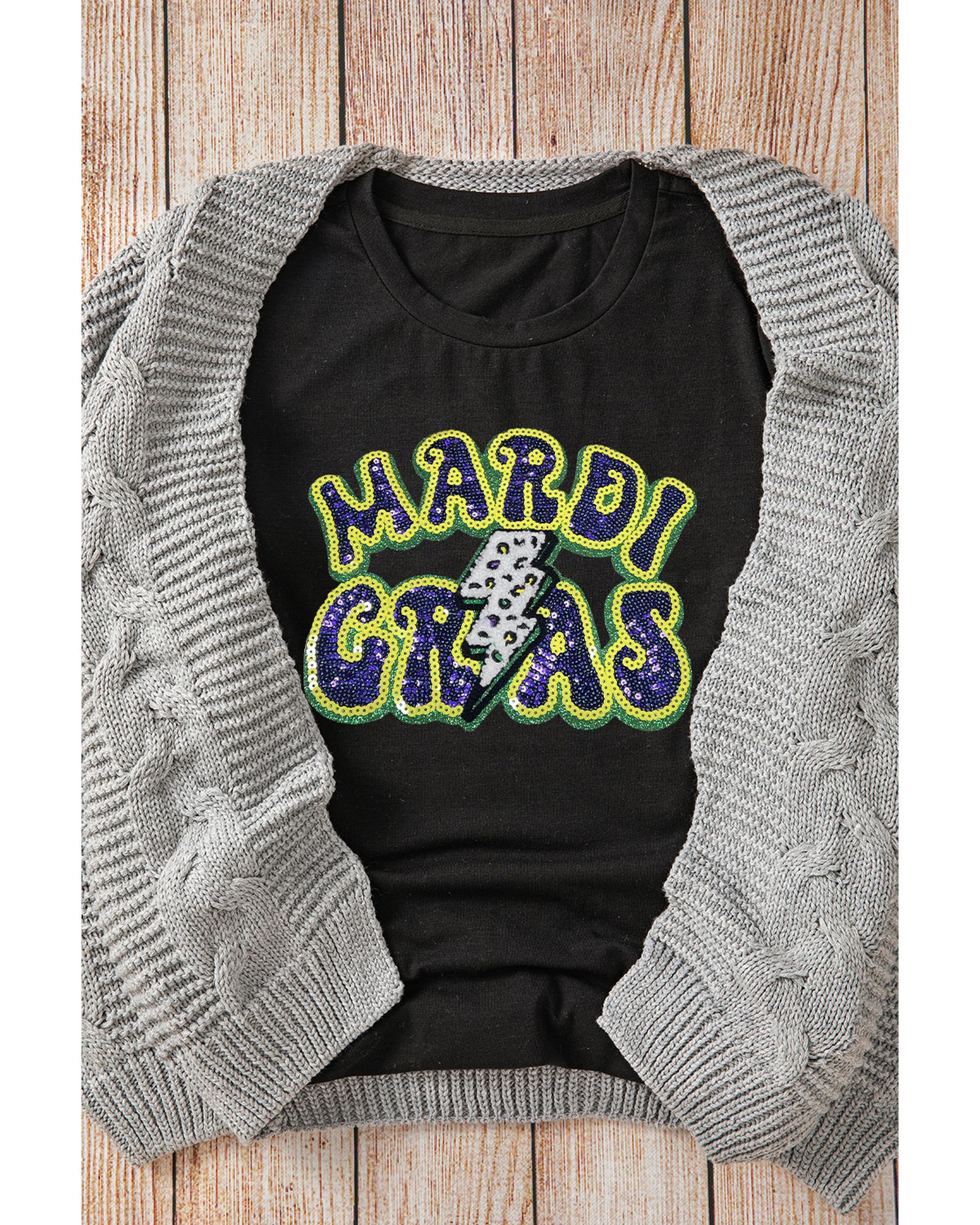 V539-AZEXDC25228043-2-L-202508271755-00 Black MARDI GRAS Lightning Graphic Short Sleeve Top - L - Image 1
