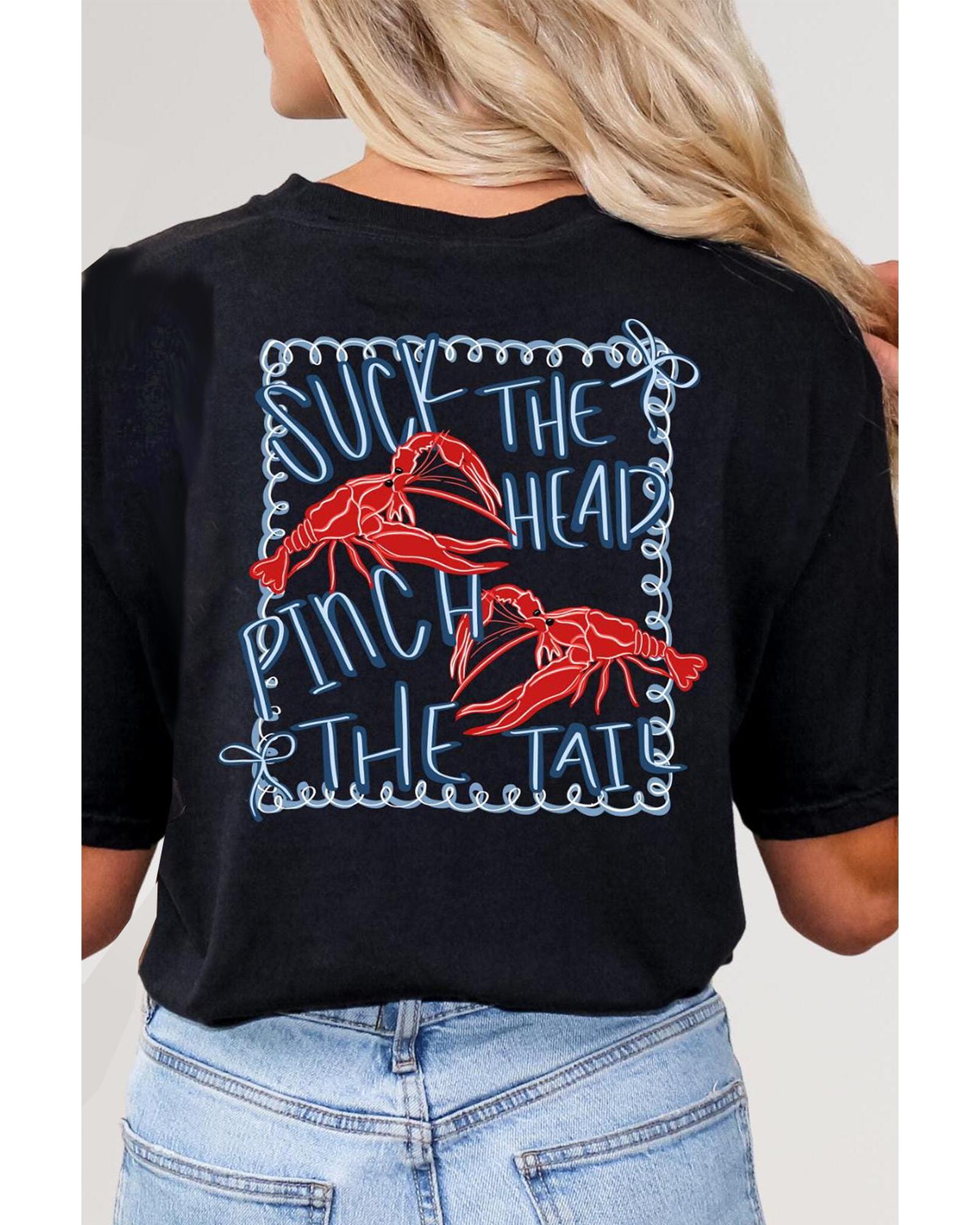 V539-AZEXDC25228832-2-M-202508282305-00 Black Girlie Bow Crawfish Printed T Shirt - M - Image 1