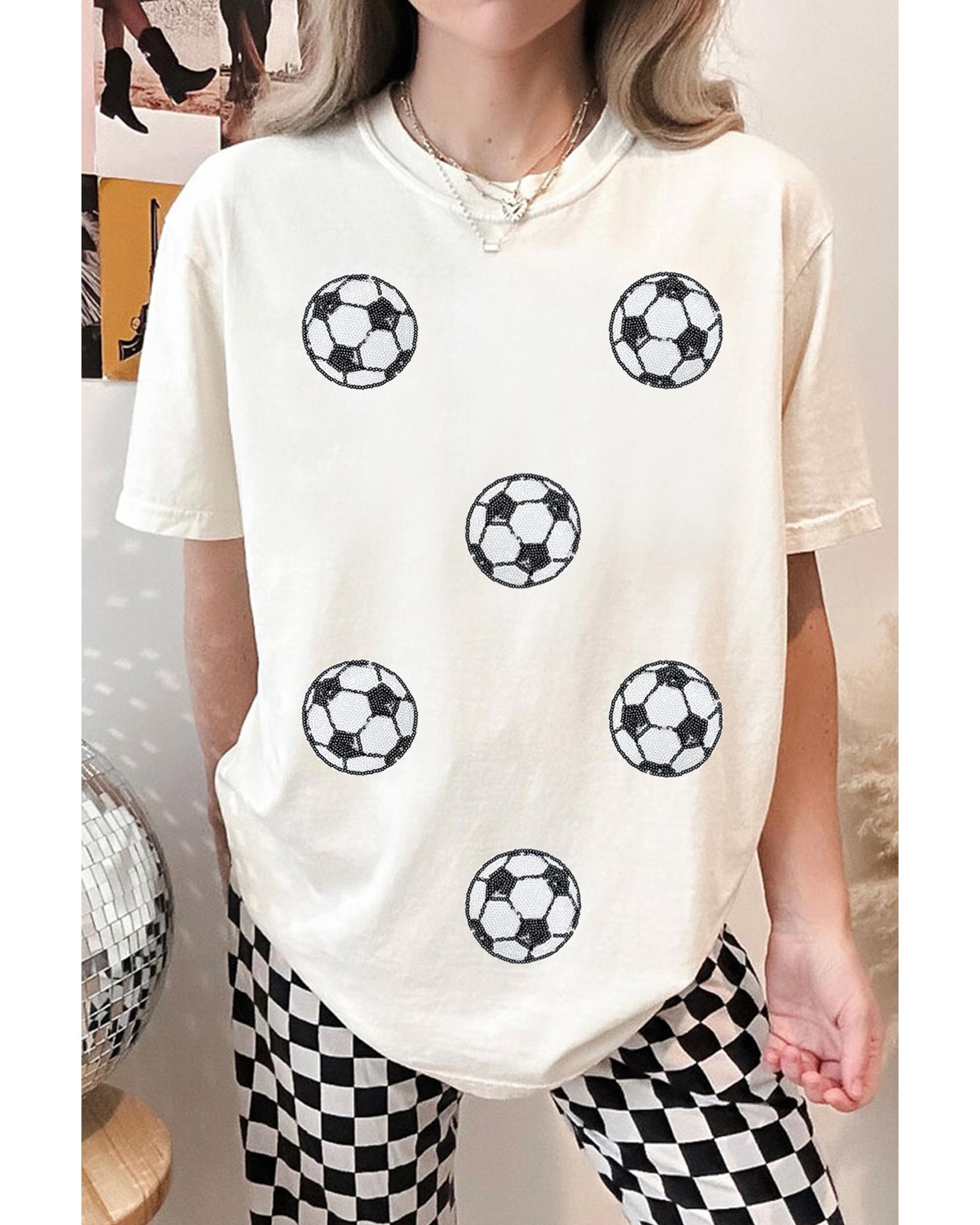 V539-AZEXDC25228920-1-2XL-202508282210-00 White Sequin Football Patched Graphic Game Day T Shirt - 2XL - Image 1