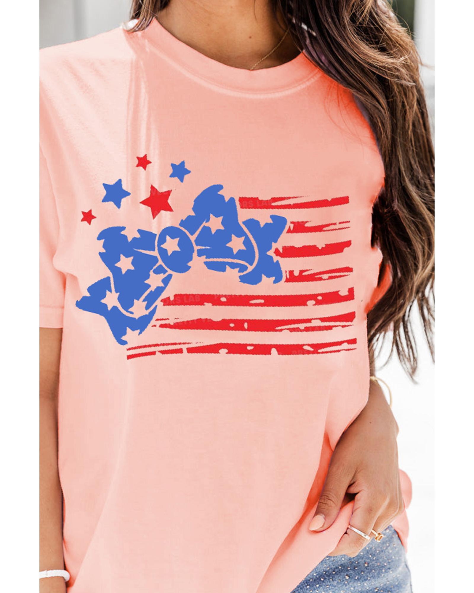V539-AZEXDC25229141-10-2XL-202508291445-00 Pink Stars and Stripes Bow Knot Crew Neck T Shirt - 2XL - Image 1