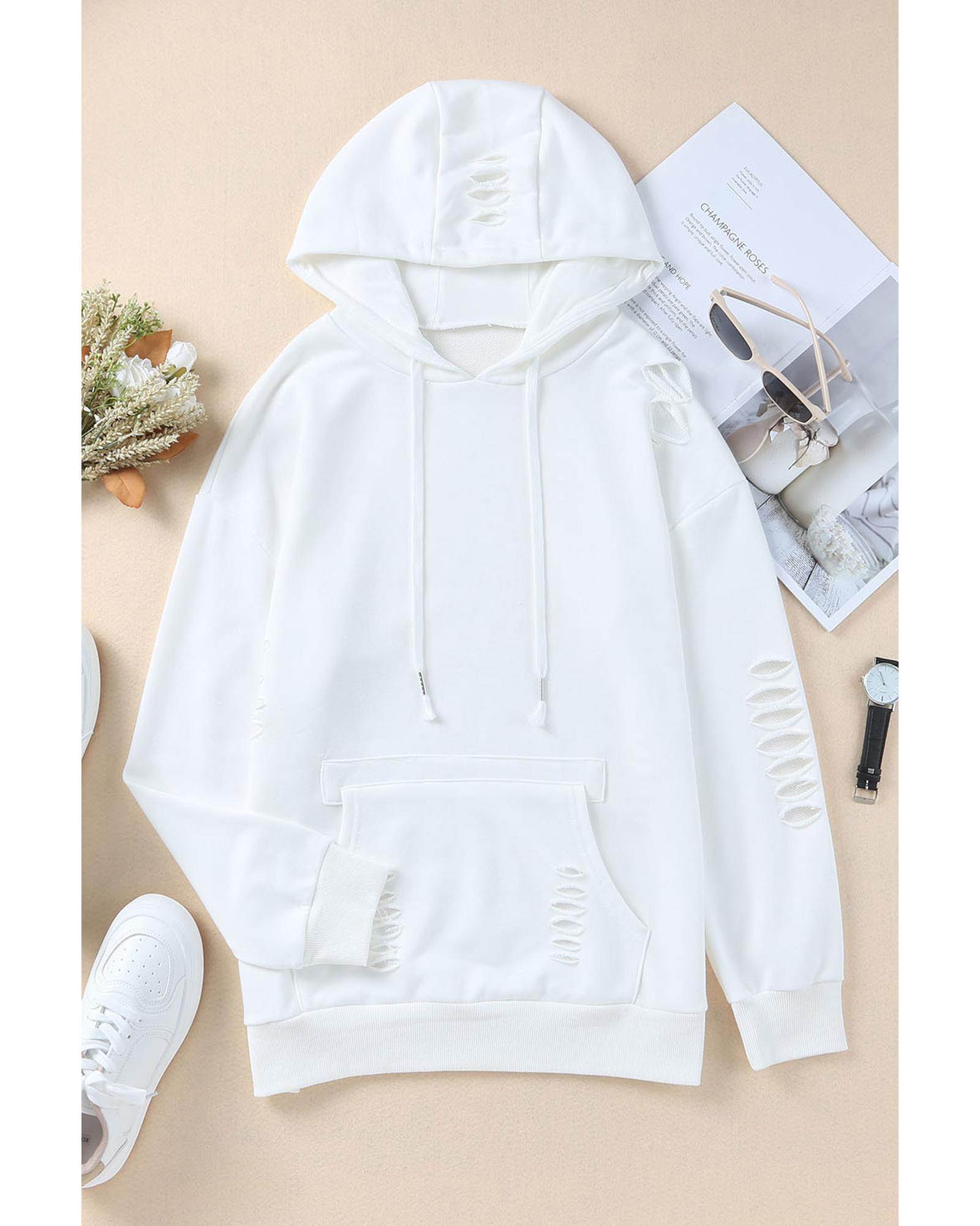 V539-AZEXDC25311957-1-S-202508290920-00 Azura Exchange Ripped Hooded Sweatshirt with Kangaroo Pocket - S - Image 1