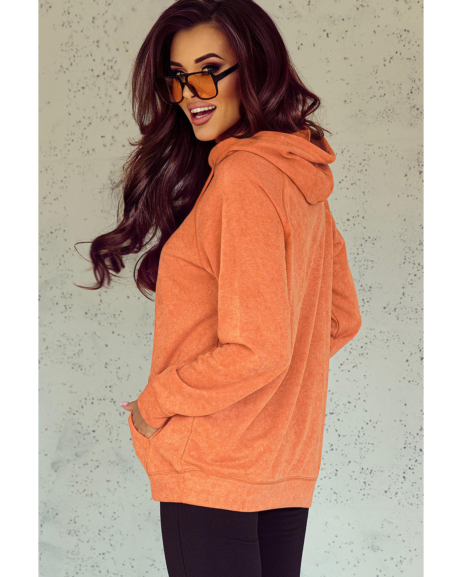 V539-AZEXDC25313890-14-L-202508280140-00 Orange Mineral Wash Kangaroo Pocket Drawstring Pullover Hoodie - L - Image 1