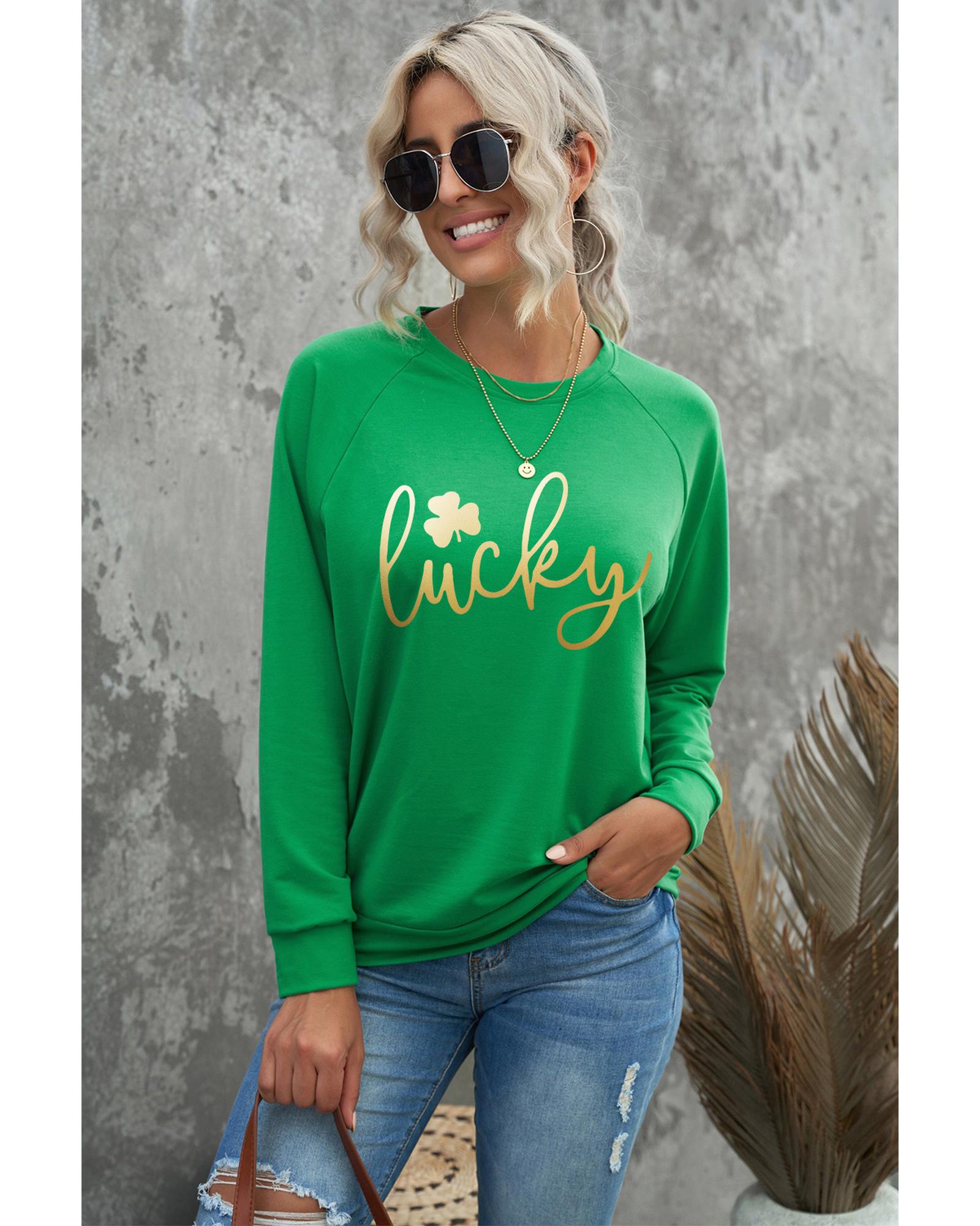 V539-AZEXDC25314298-9-XL-202508252220-00 Azura Exchange Lucky Glitter Graphic Raglan Sleeve Sweatshirt - XL - Image 1