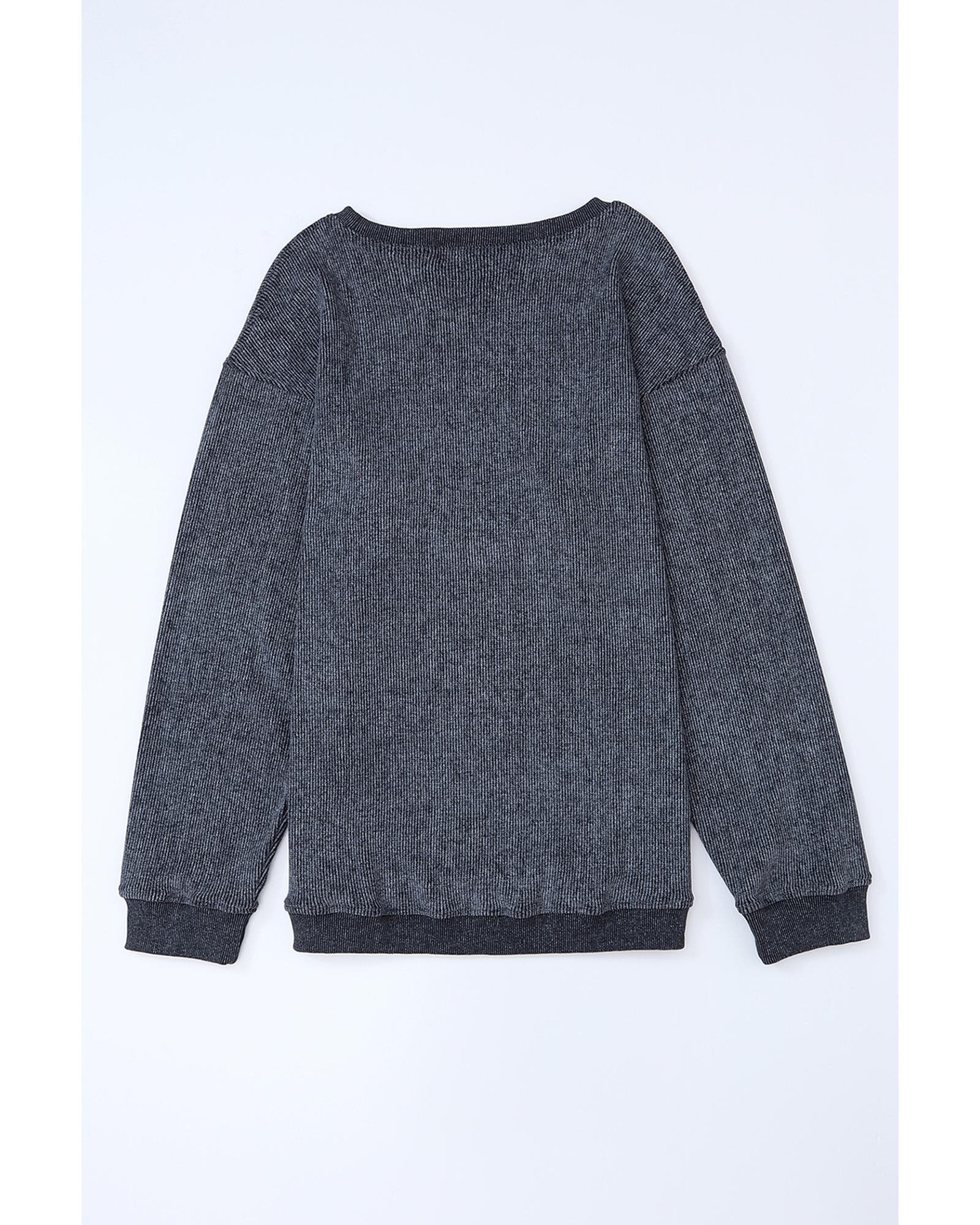 V539-AZEXDC25314534-11-2XL-202508290405-00 Azura Exchange Gray Ribbed Knit Round Neck Pullover Sweatshirt - 2XL - Image 1