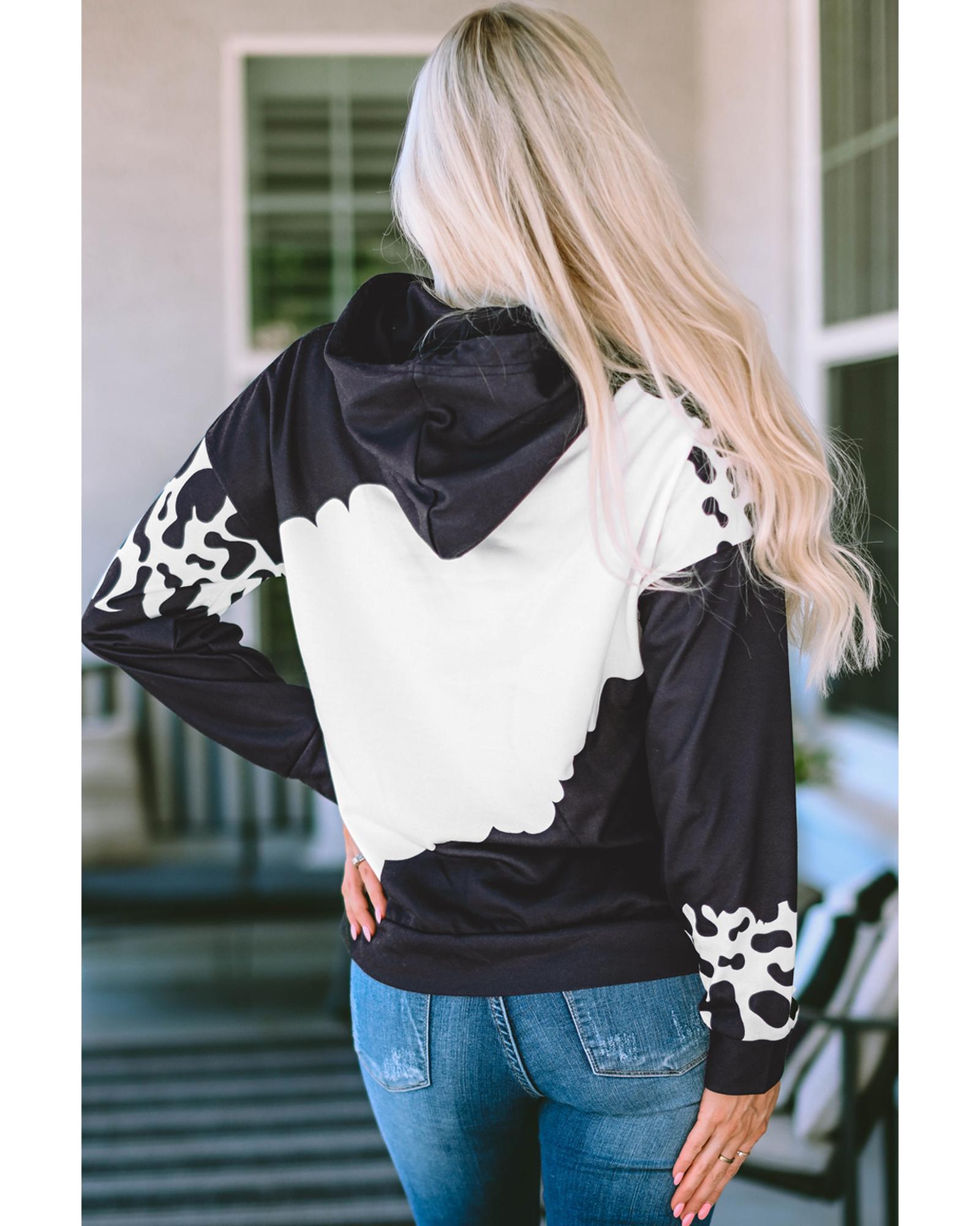 V539-AZEXDC25314537-2-M-202508290750-00 Azura Exchange Cow Tie Dye Print Pullover Hoodie with Pocket - M - Image 1