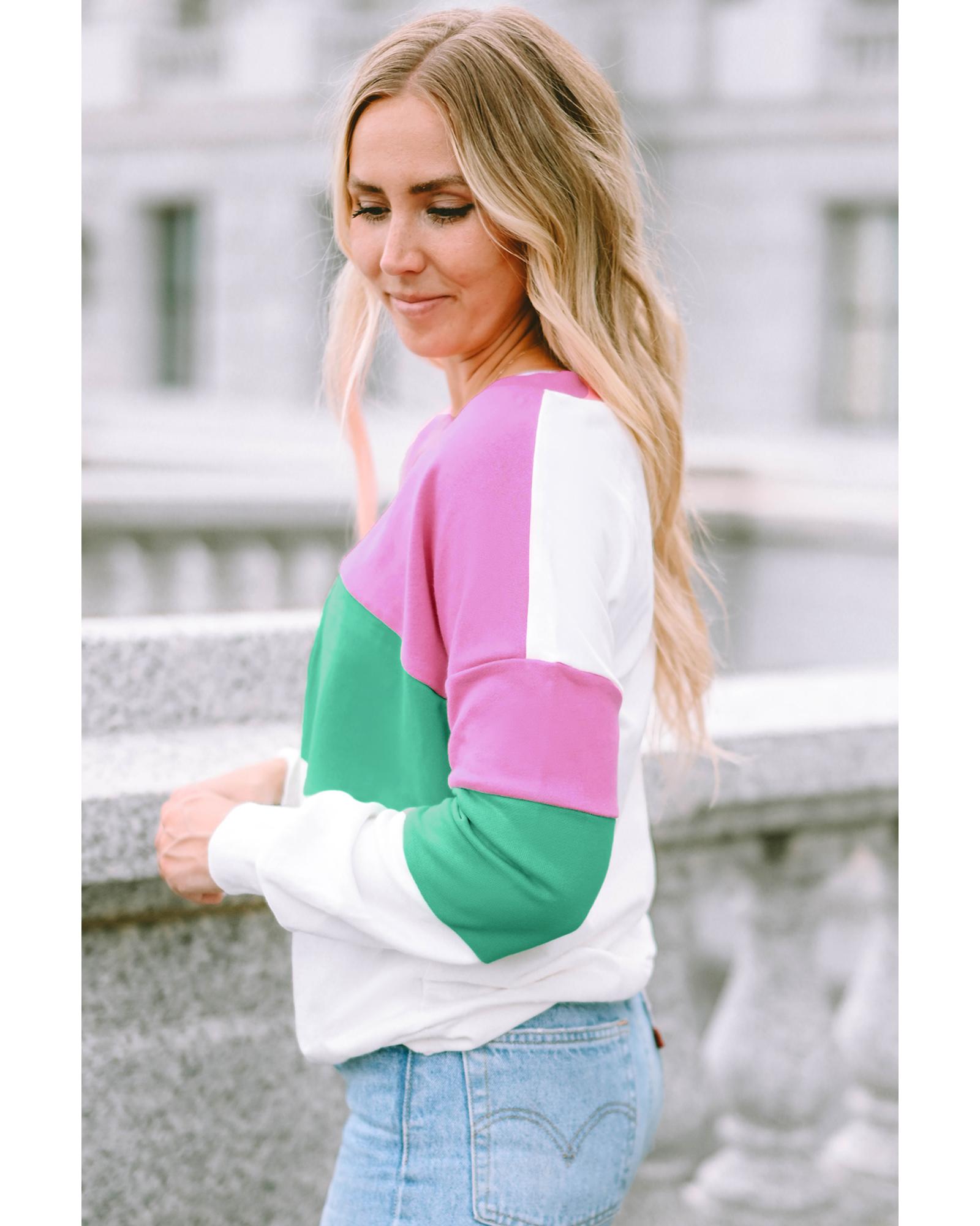 V539-AZEXDC25314568-10-L-202508290505-00 Azura Exchange Color Block Ribbed V-Neck Sweatshirt - L - Image 1