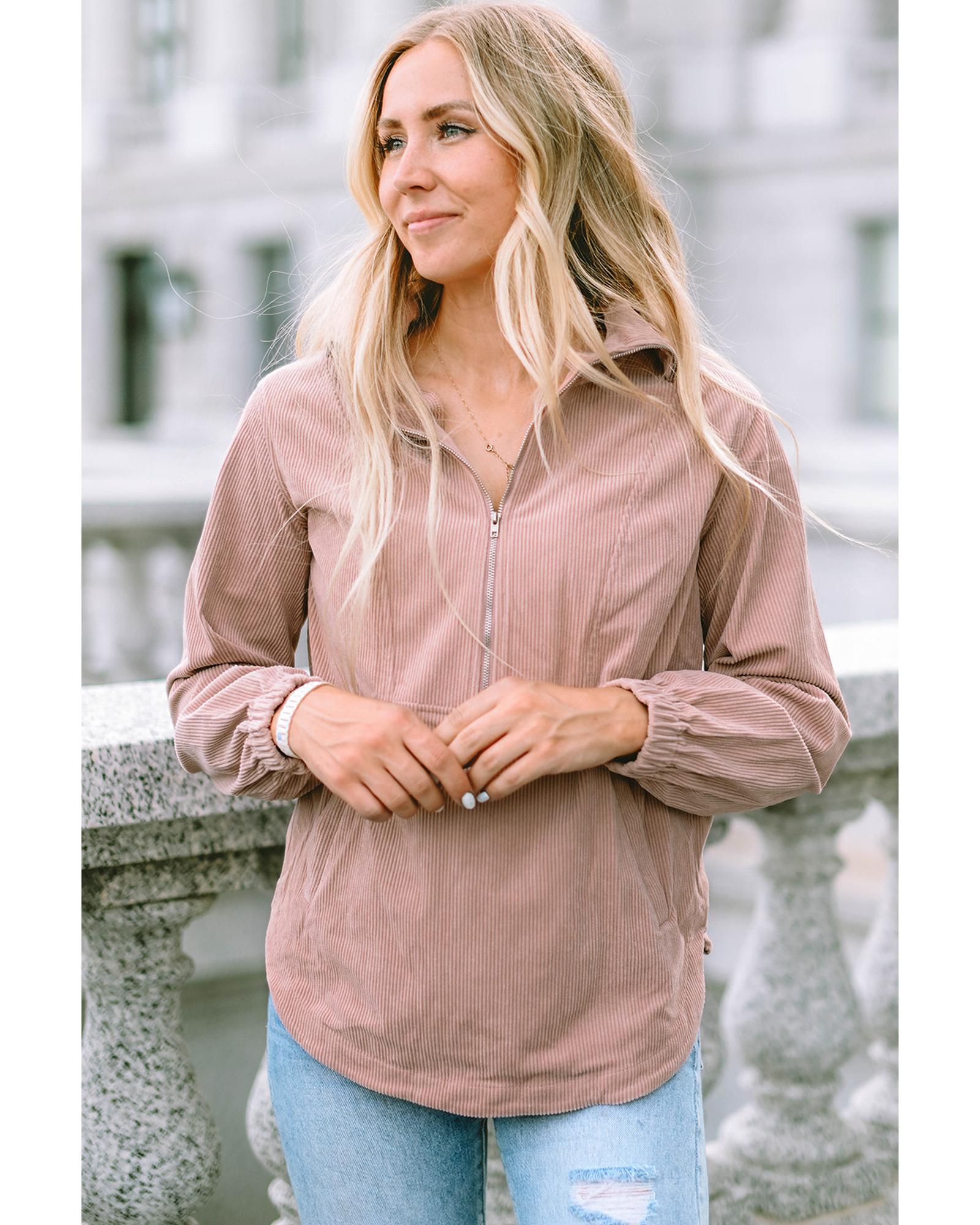 V539-AZEXDC25314627-18-XL-202508290600-00 Azura Exchange Half Zip Ribbed Texture Collared Sweatshirt - XL - Image 1