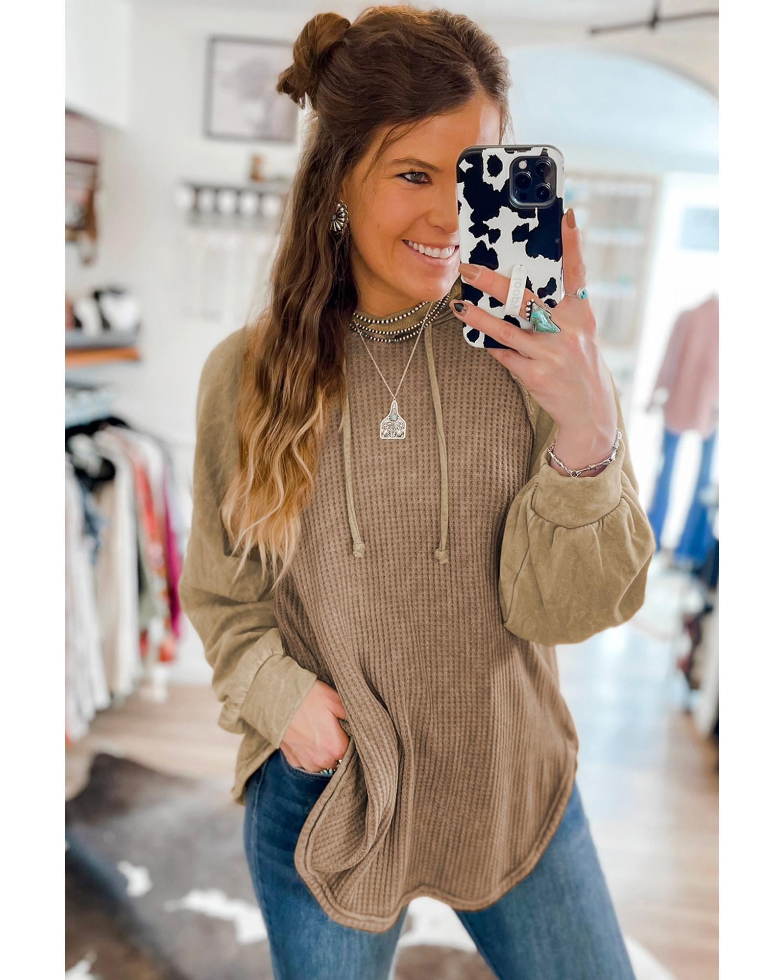 V539-AZEXDC25314711-16-L-202508290740-00 Azura Exchange Waffled Expose Seam Drawstring Hoodie - L - Image 1