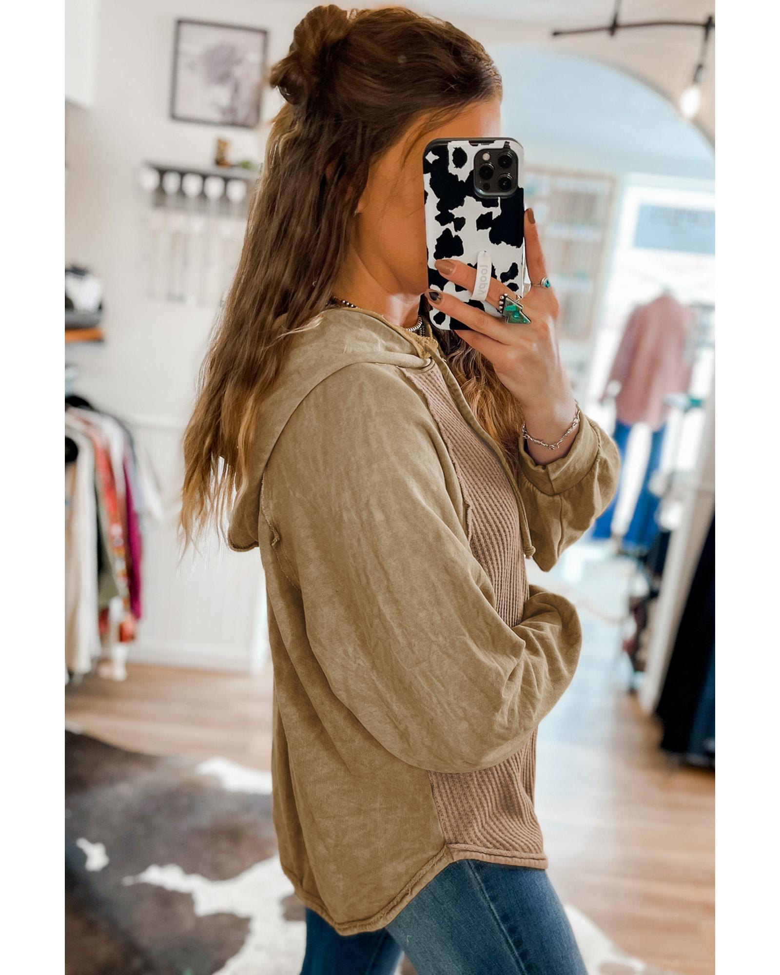 V539-AZEXDC25314711-16-S-202508290740-00 Azura Exchange Waffled Expose Seam Drawstring Hoodie - S - Image 1