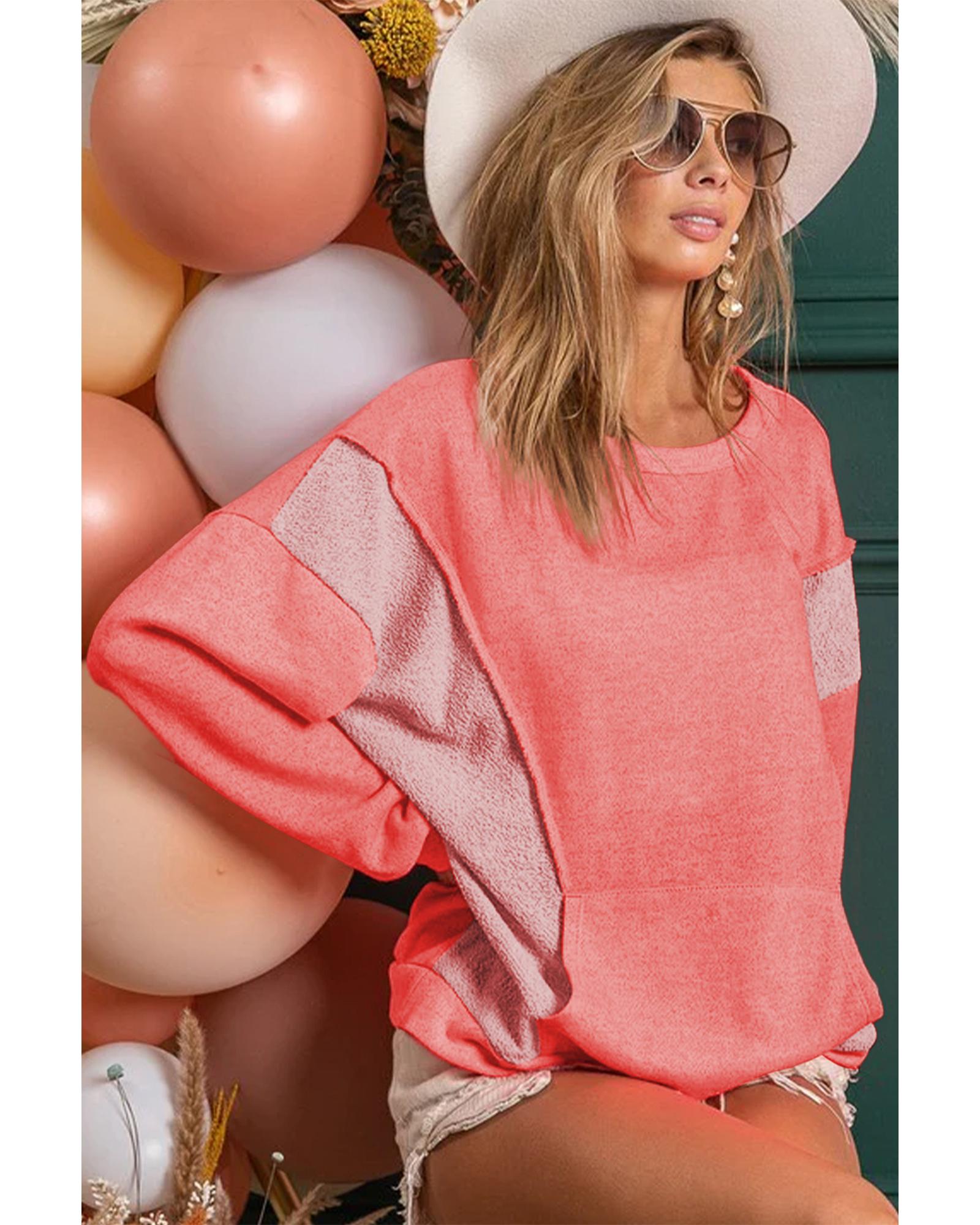 V539-AZEXDC25314943-3-L-202508292230-00 Contrast Patchwork Kangaroo Pocket Sweatshirt - L - Image 1