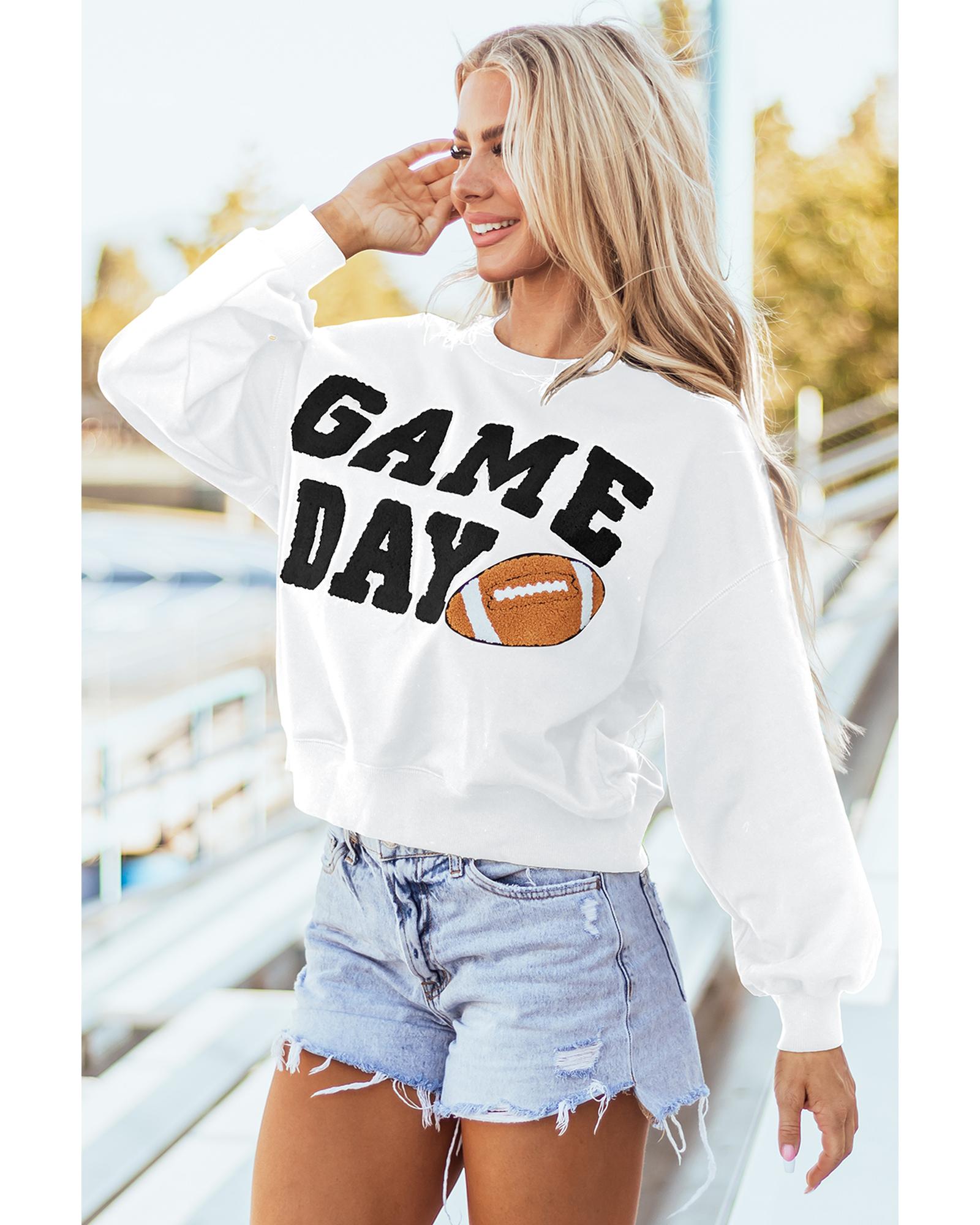 V539-AZEXDC25315505-P1-S-202506130121-00 White GAME DAY Graphic Varsity Pullover Sweatshirt - S - Image 1