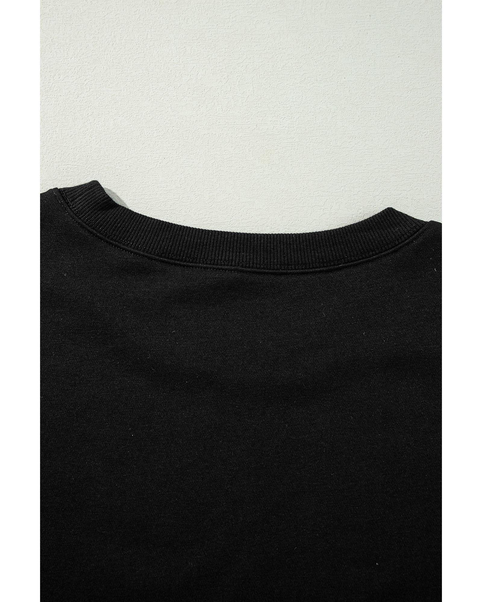 V539-AZEXDC25317271-P2-L-202508270540-00 Black Exposed Seam Drop Shoulder Round Neck Sweatshirt with Slits - L - Image 1