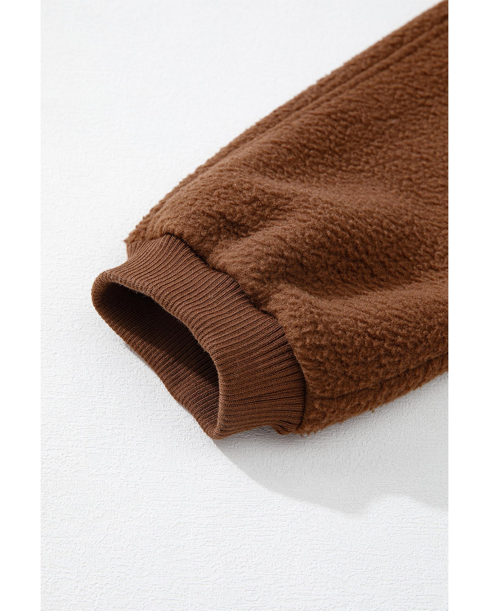 V539-AZEXDC25317726-P8016-XL-202508291950-00 Brown Half Zip Fleece Pullover Sweatshirt - XL - Image 1