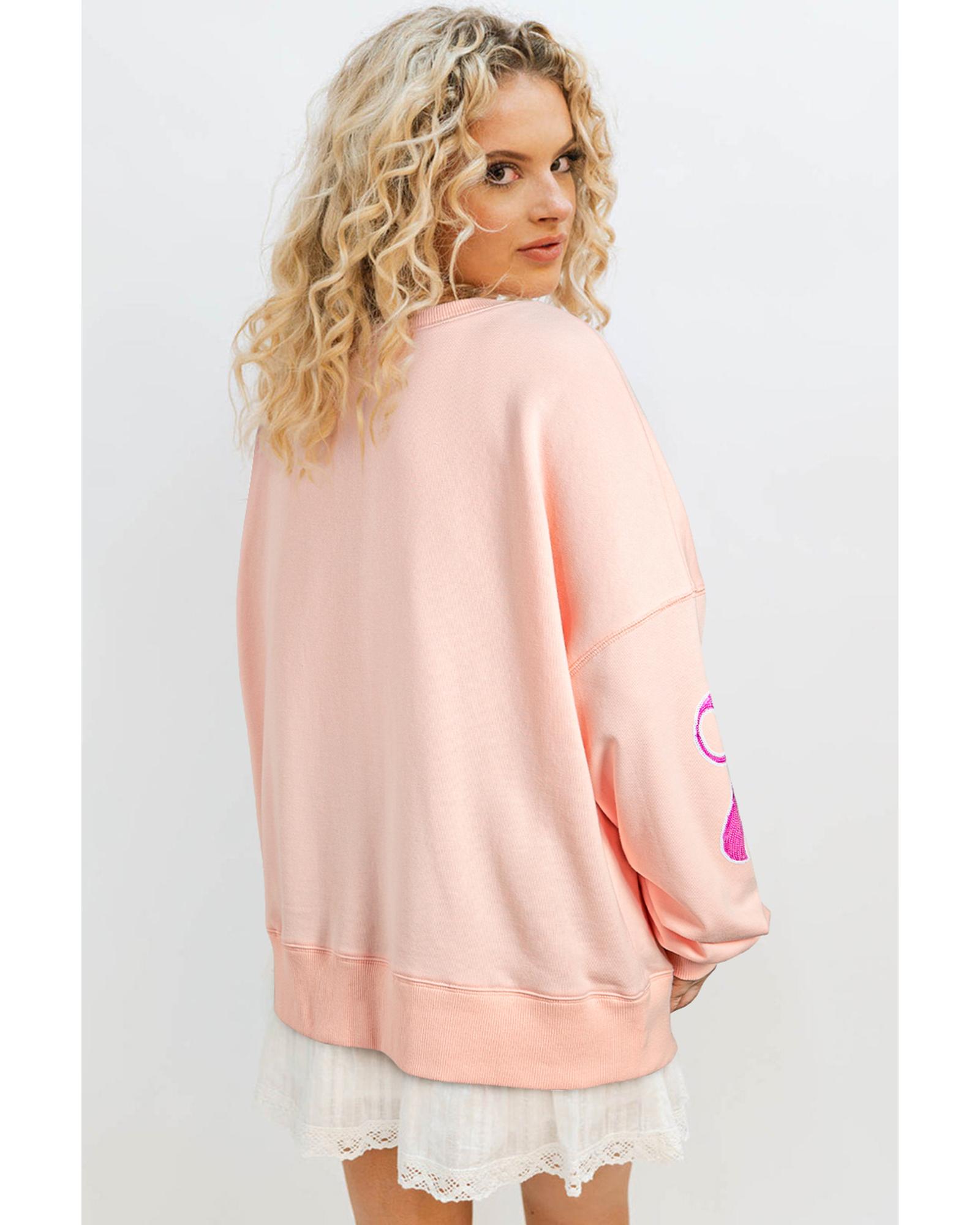 V539-AZEXDC25318225-P2010-XL-202508280425-00 Apricot Pink Sequined Bowknot Drop Shoulder Oversized Sweatshirt - XL - Image 1