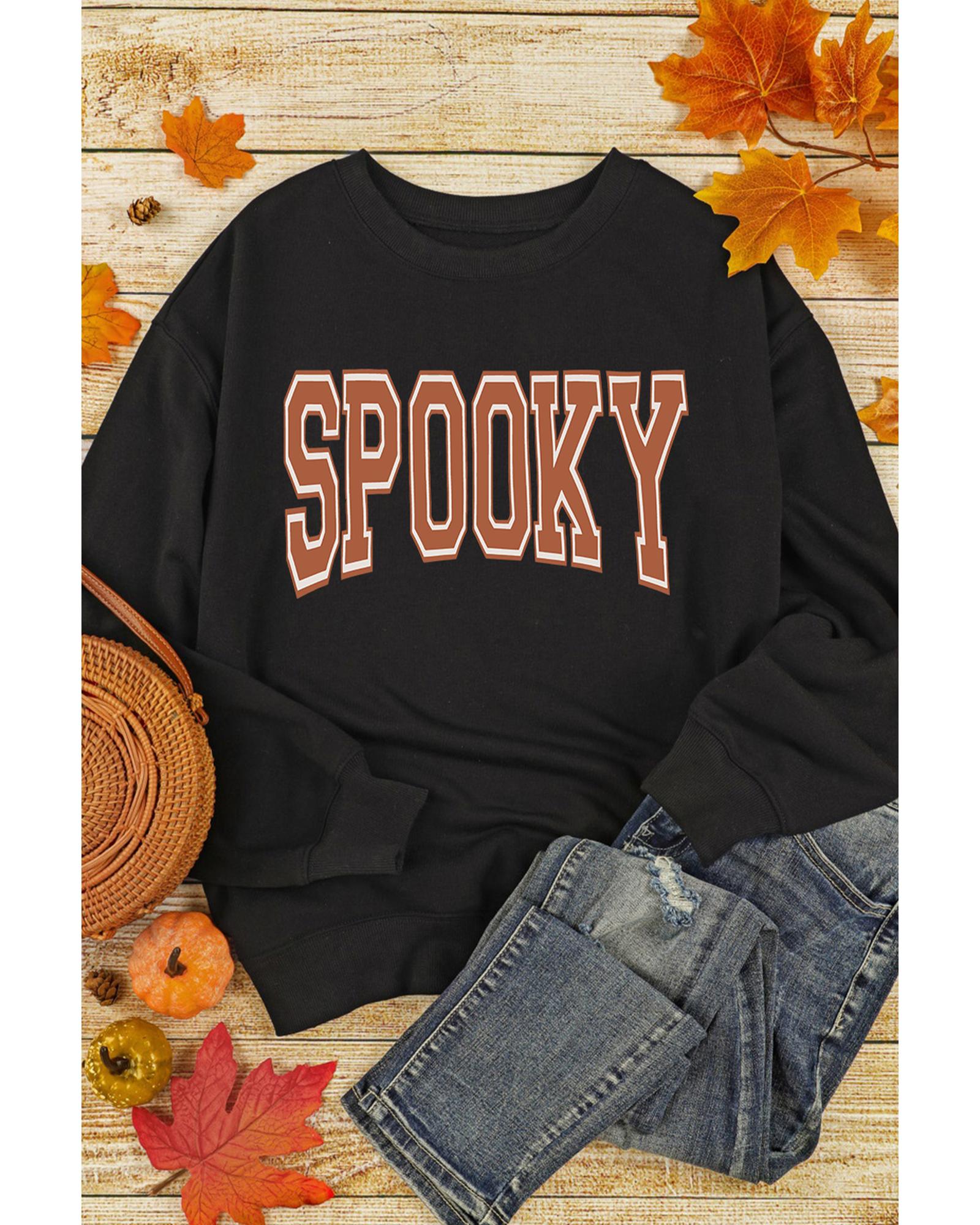 V539-AZEXDC25318686-P2-2XL-202508291705-00 Black SPOOKY Graphic Drop Shoulder Halloween Pullover Sweatshirt - 2XL - Image 1