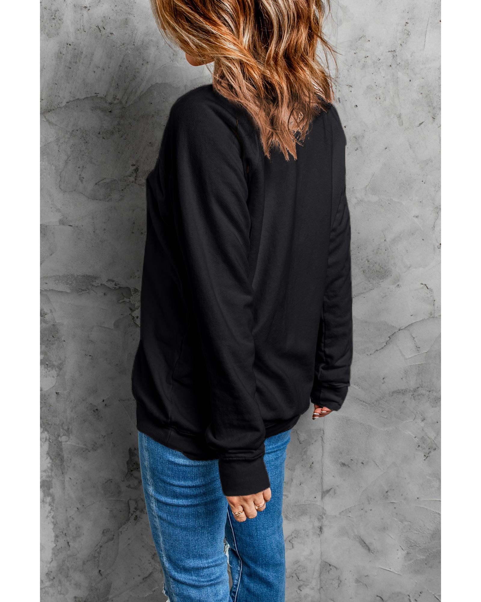 V539-AZEXDC25318872-2-M-202508272235-00 Black Rhinestone Christmas Tree Graphic Pullover Sweatshirt - M - Image 1