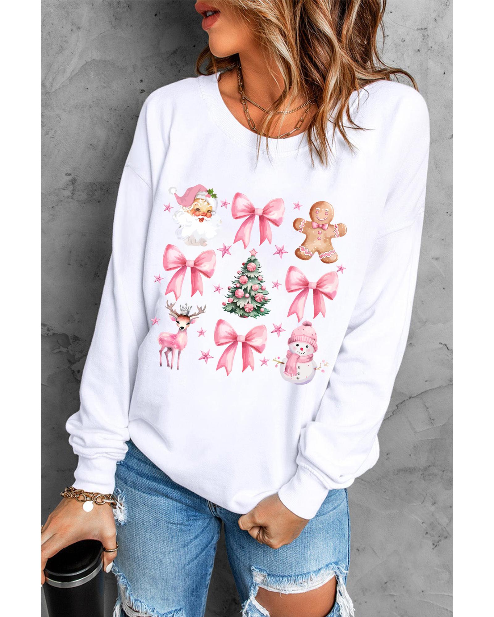 V539-AZEXDC25318880-15-L-202508300410-00 Beige Christmas Theme Pattern Pullover Sweatshirt - L - Image 1