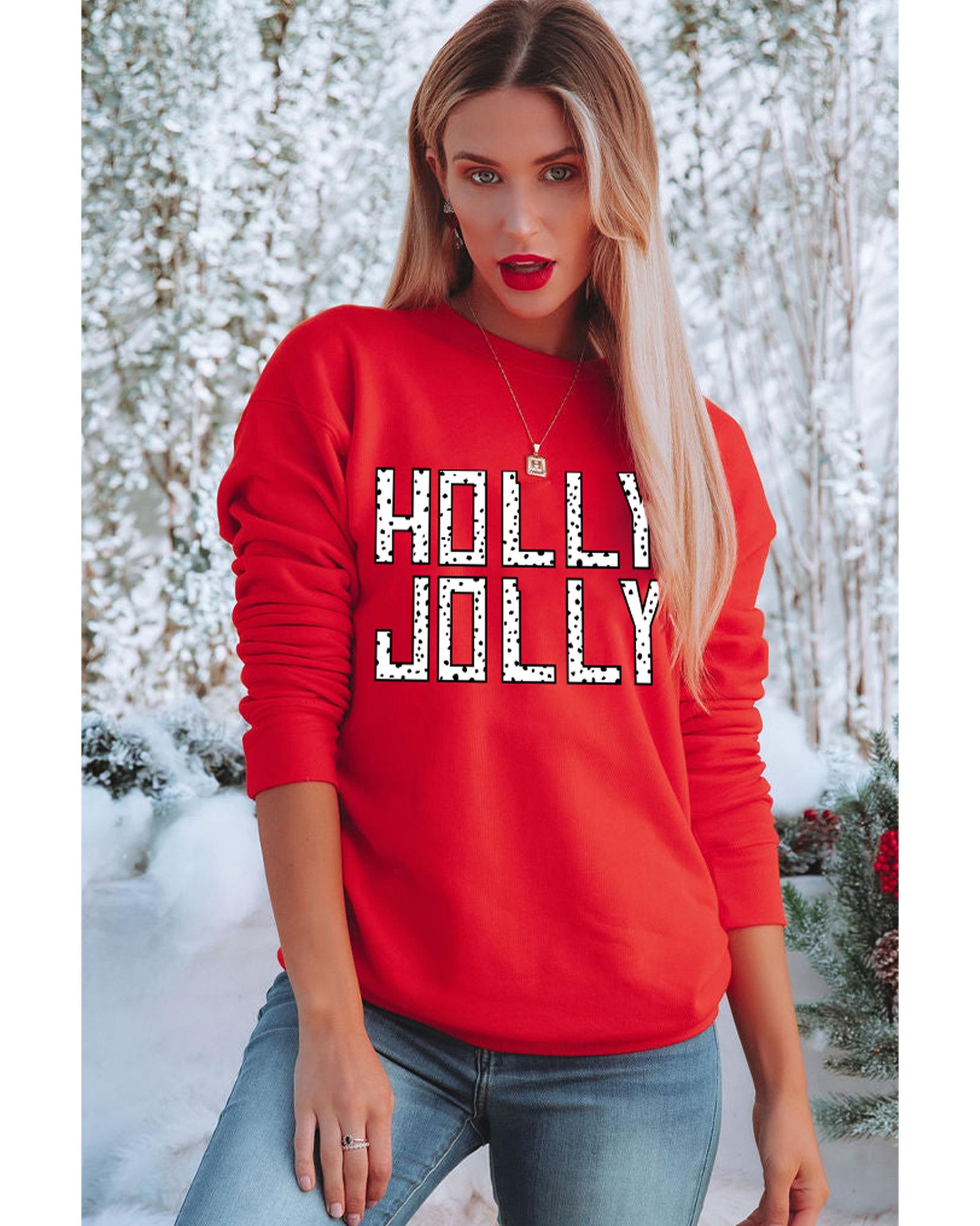 V539-AZEXDC25318991-3-XL-202508280155-00 Red HOLLY JOLLY Dotty Letter Graphic Christmas Sweatshirt - XL - Image 1
