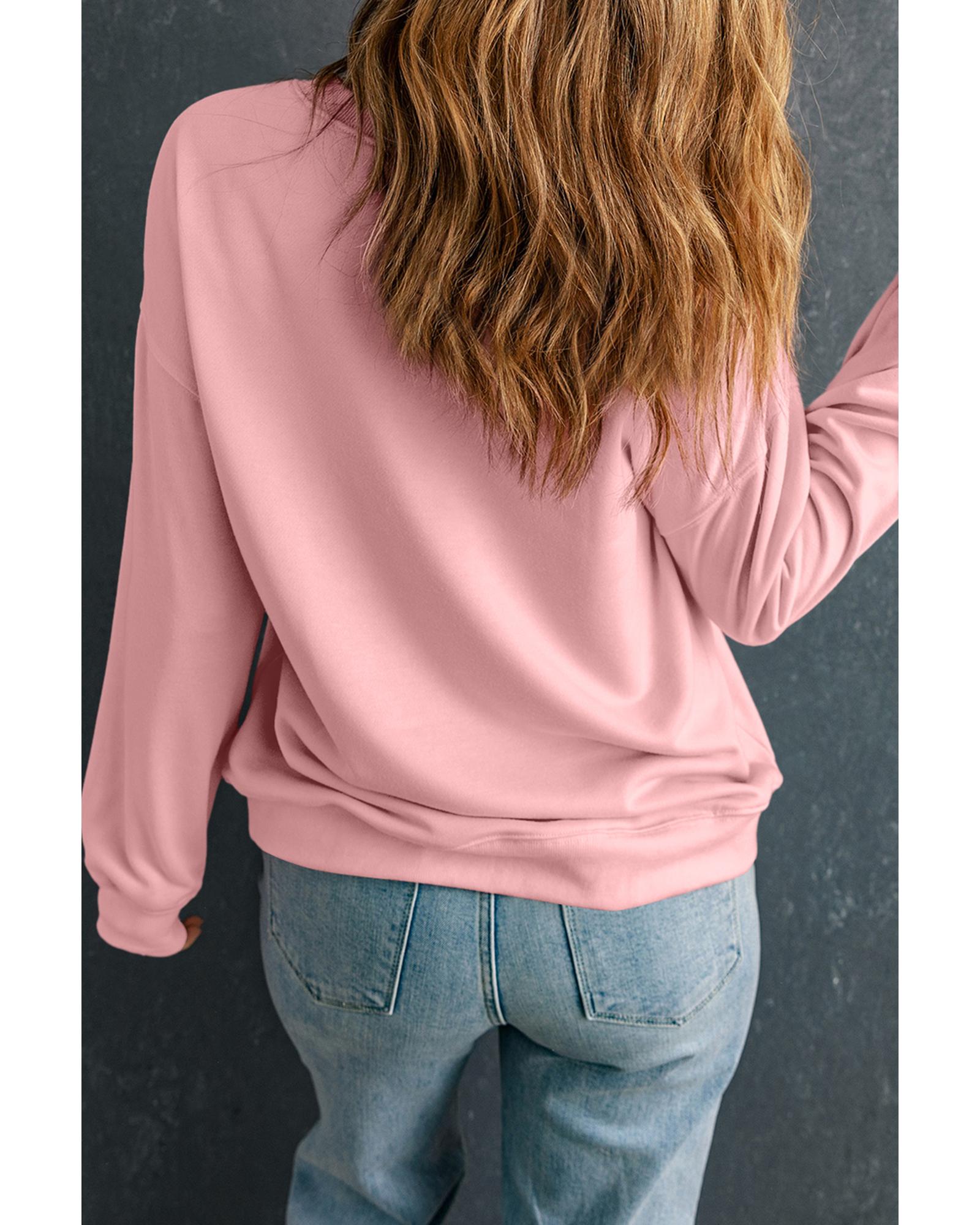 V539-AZEXDC25319281-10-2XL-202508281005-00 Pink LOVE Graphic Drop Shoulder Valentines Pullover Sweatshirt - 2XL - Image 1