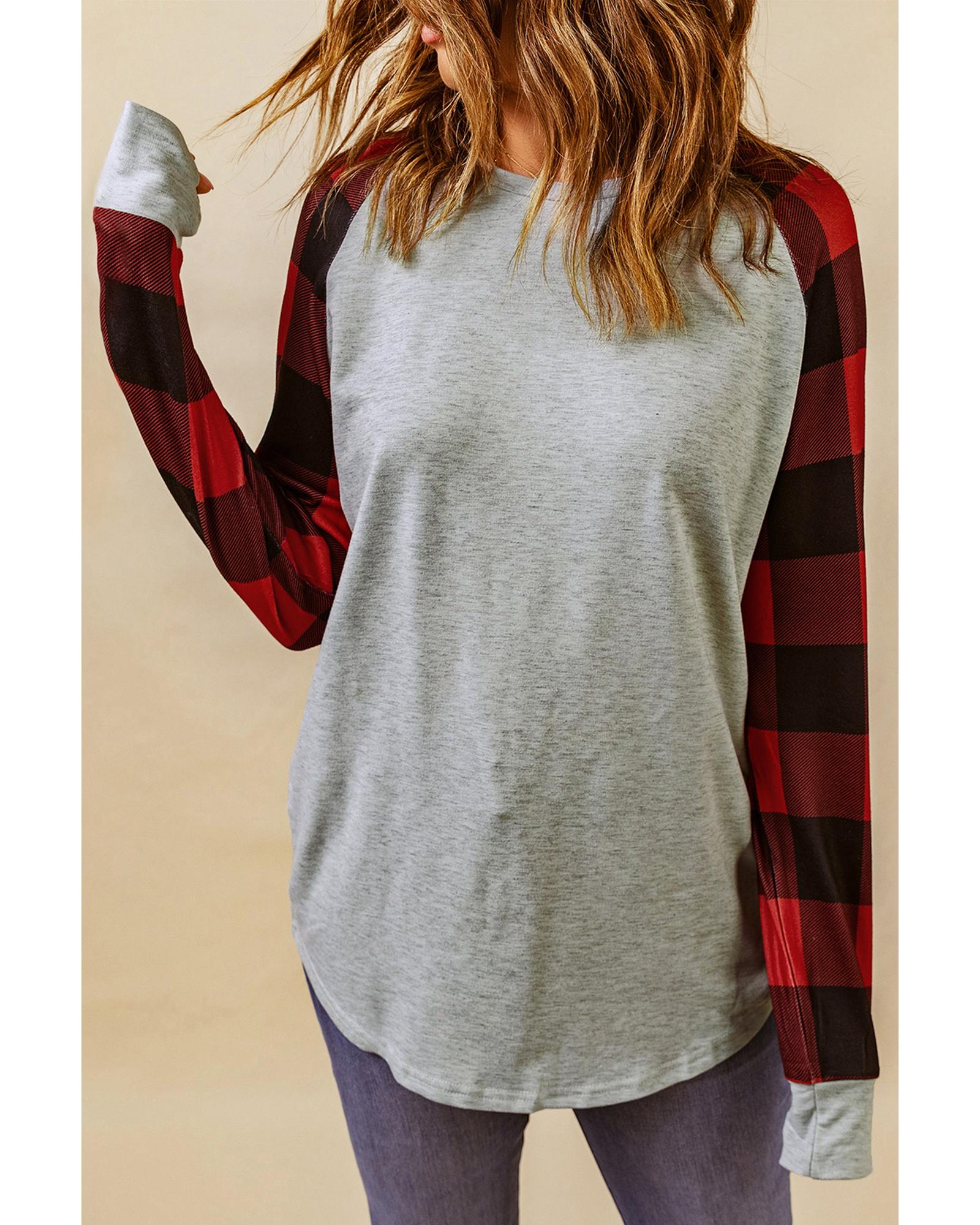 V539-AZEXDC2532215-11-S-161494-00 Azura Exchange Plaid Long Sleeve Sweatshirt - S - Image 1