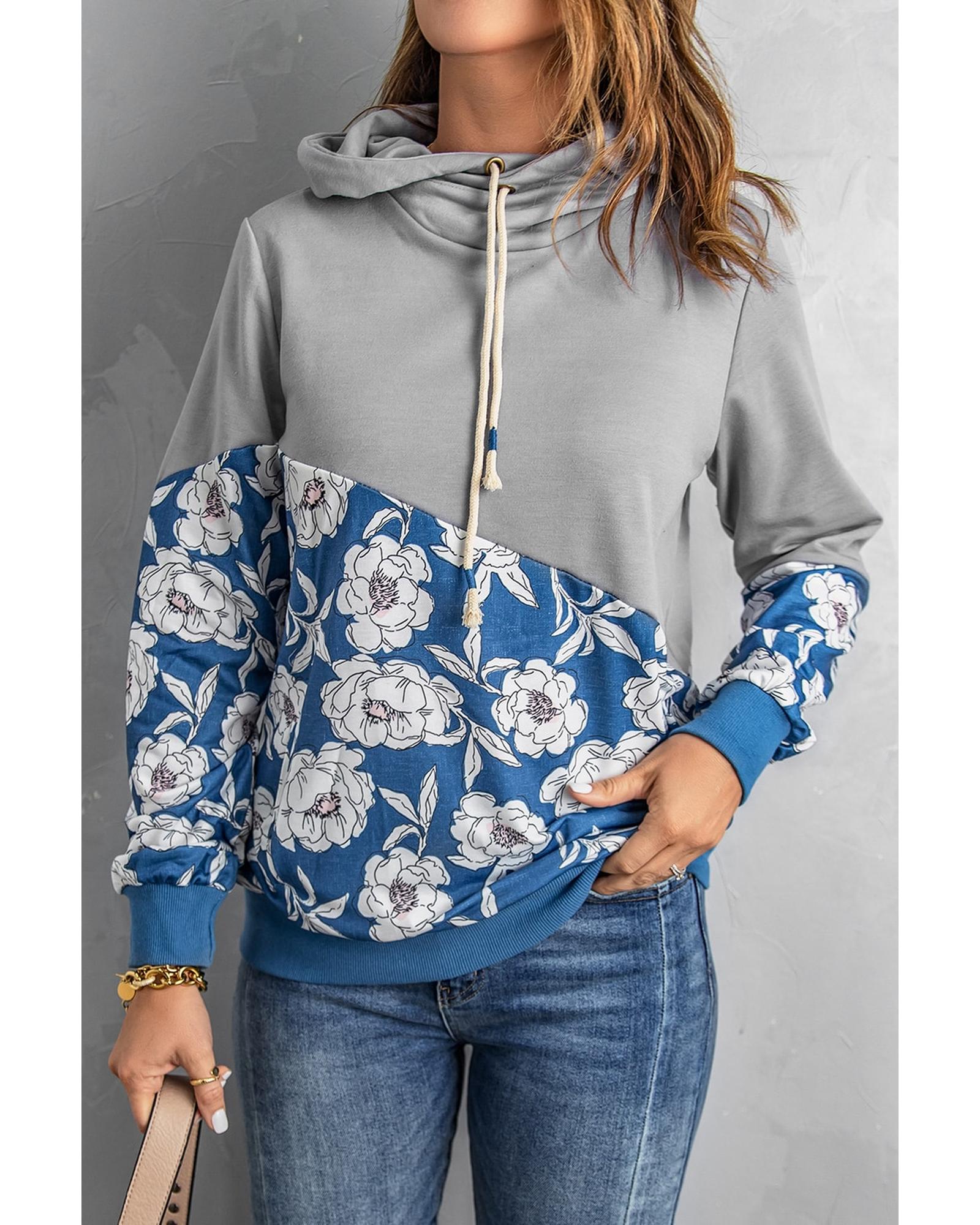 V539-AZEXDC2538081-11-M-202508261715-00 Azura Exchange Floral Splicing Cowl Neck Hoodie - M - Image 1