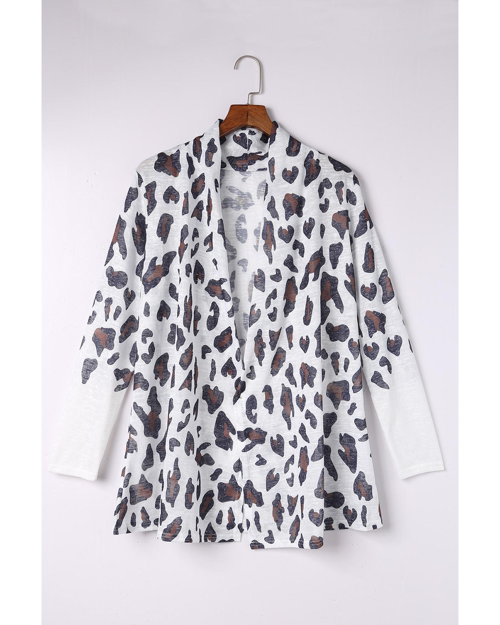 V539-AZEXDC2541528-1-L-202508282310-00 Azura Exchange White Vintage Leopard Print Open Cardigan - L - Image 1