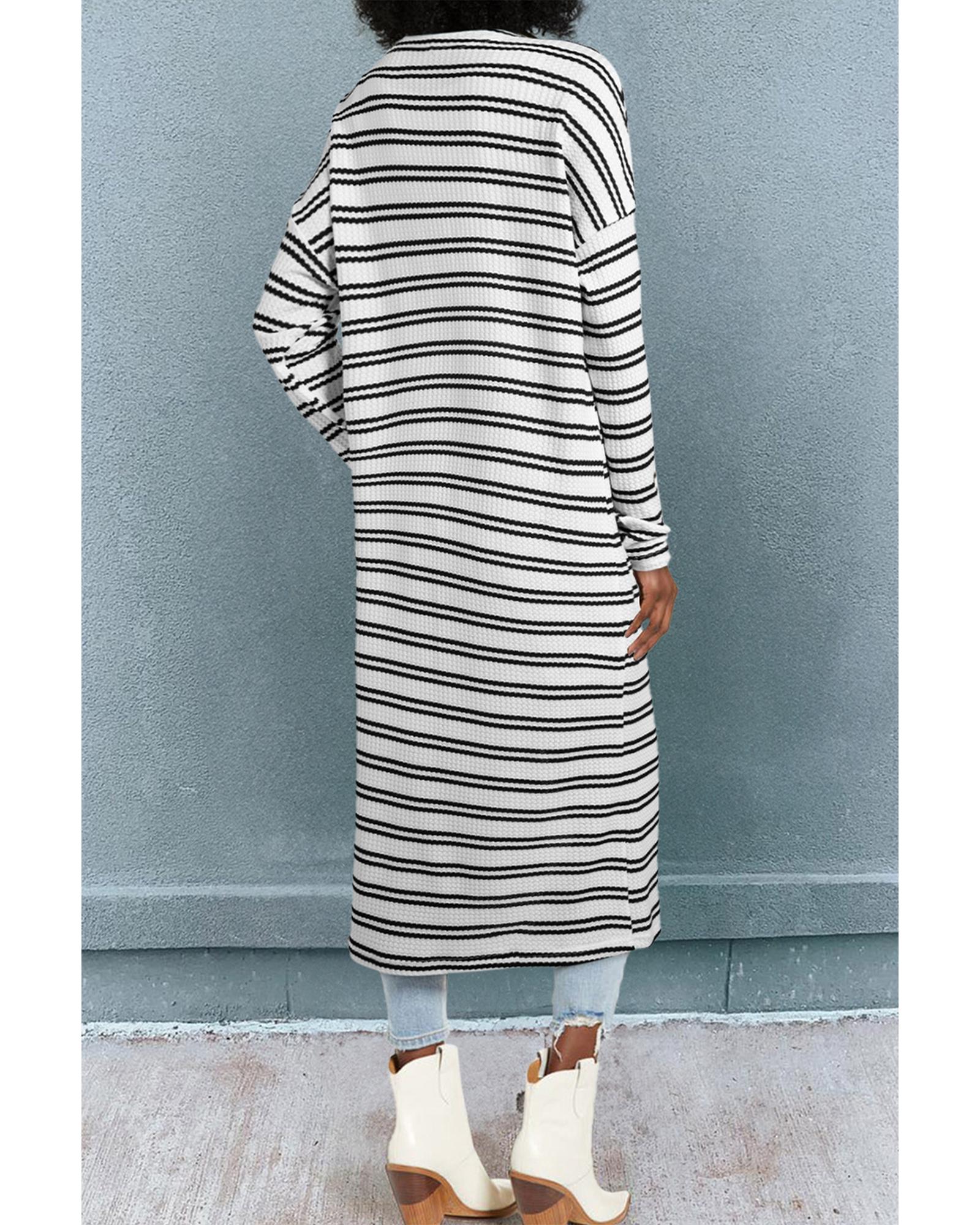 V539-AZEXDC2542590-P219-L-202508300355-00 Black Stripe Print Open Front Duster Cardigan - L - Image 1