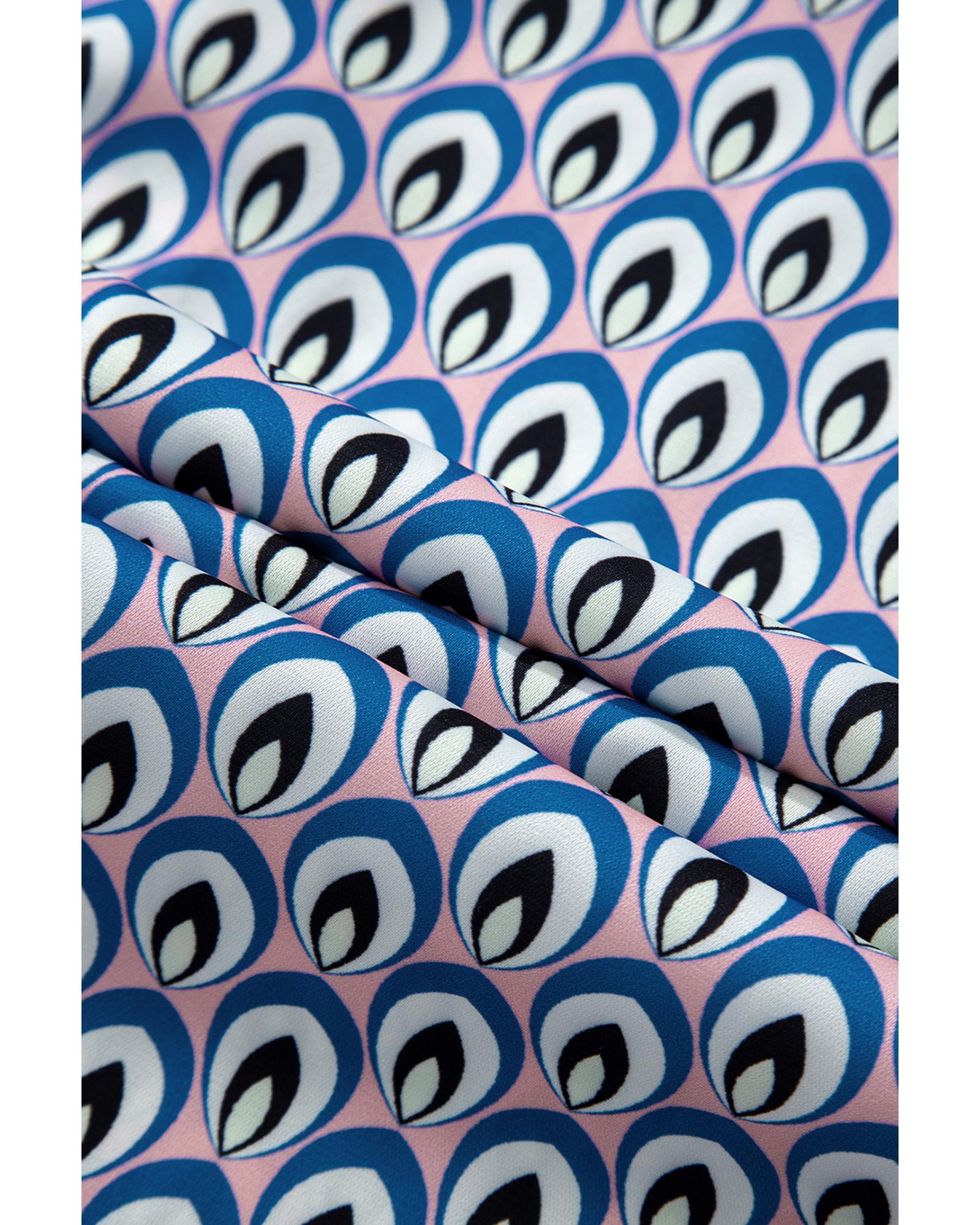 V539-AZEXDC2555446-P205-M-202508292240-00 Sky Blue Abstract Print Shirred Cuff Buttoned Oversized Shirt - M - Image 1