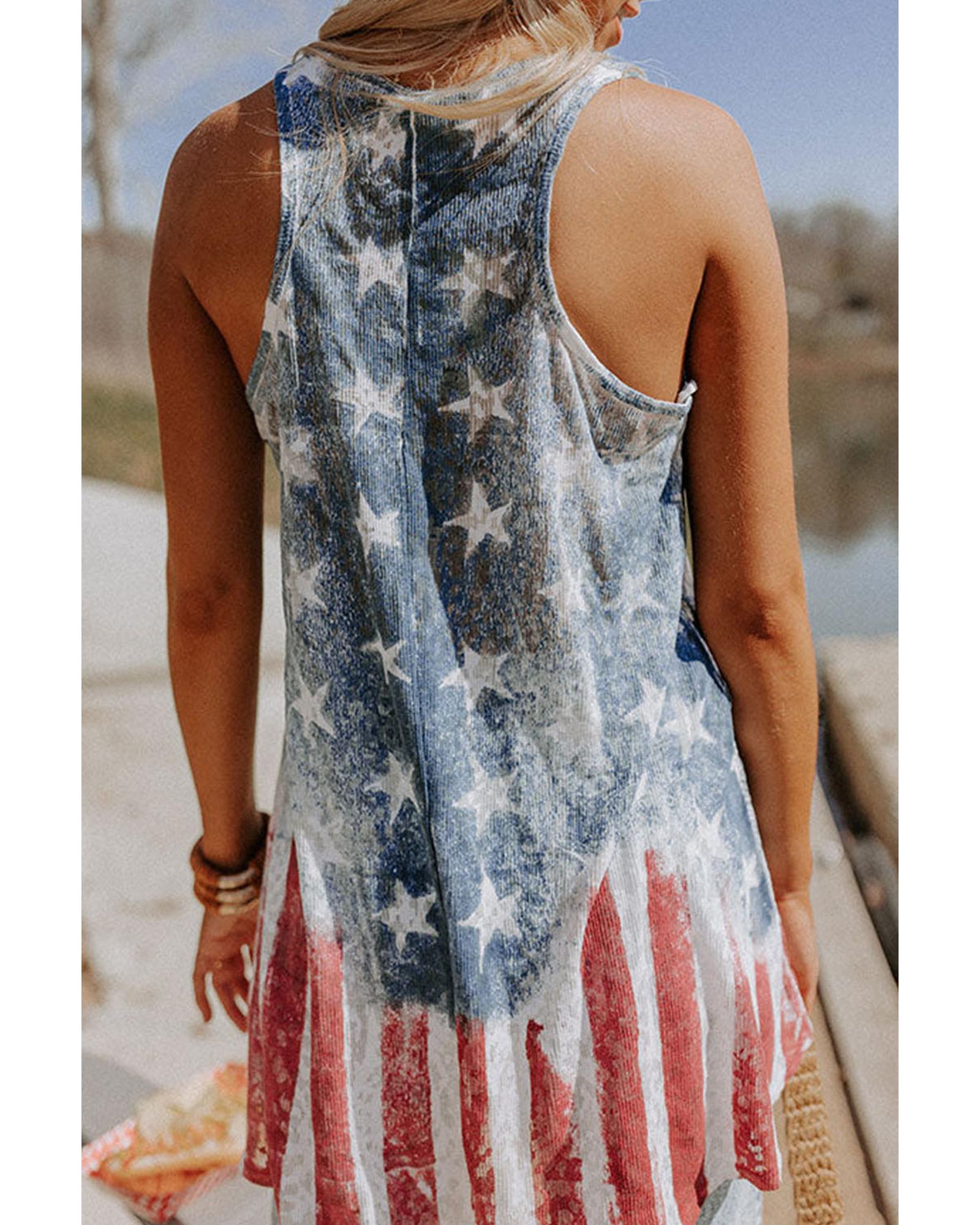 V539-AZEXDC25612066-P520-L-202508280025-00 Blue Vintage Washed Flag Print Shift Tank Top - L - Image 1