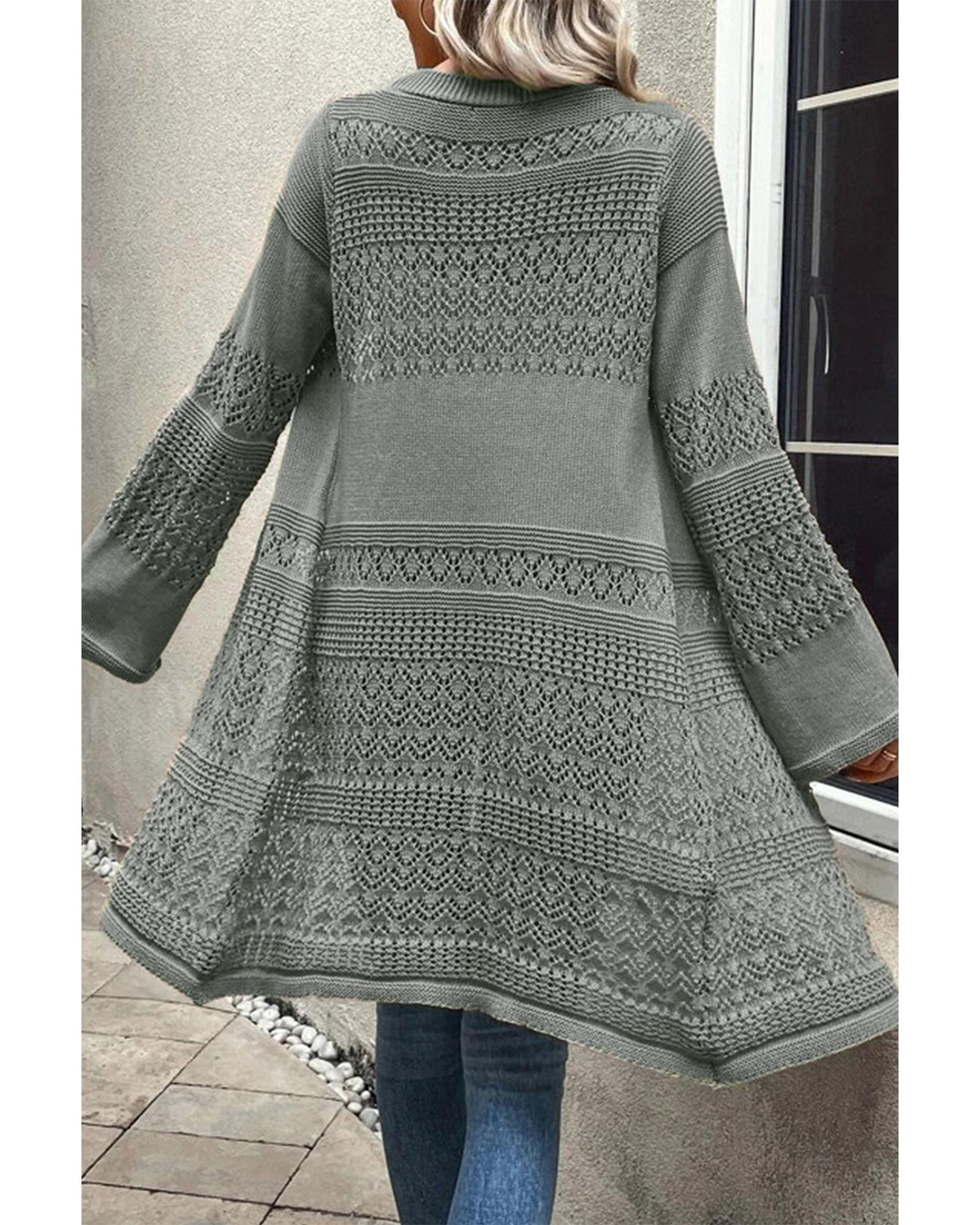 V539-AZEXDC2711018-P11-M-202508291725-00 Gray Pointelle Knit Open Front Cardigan - M - Image 1